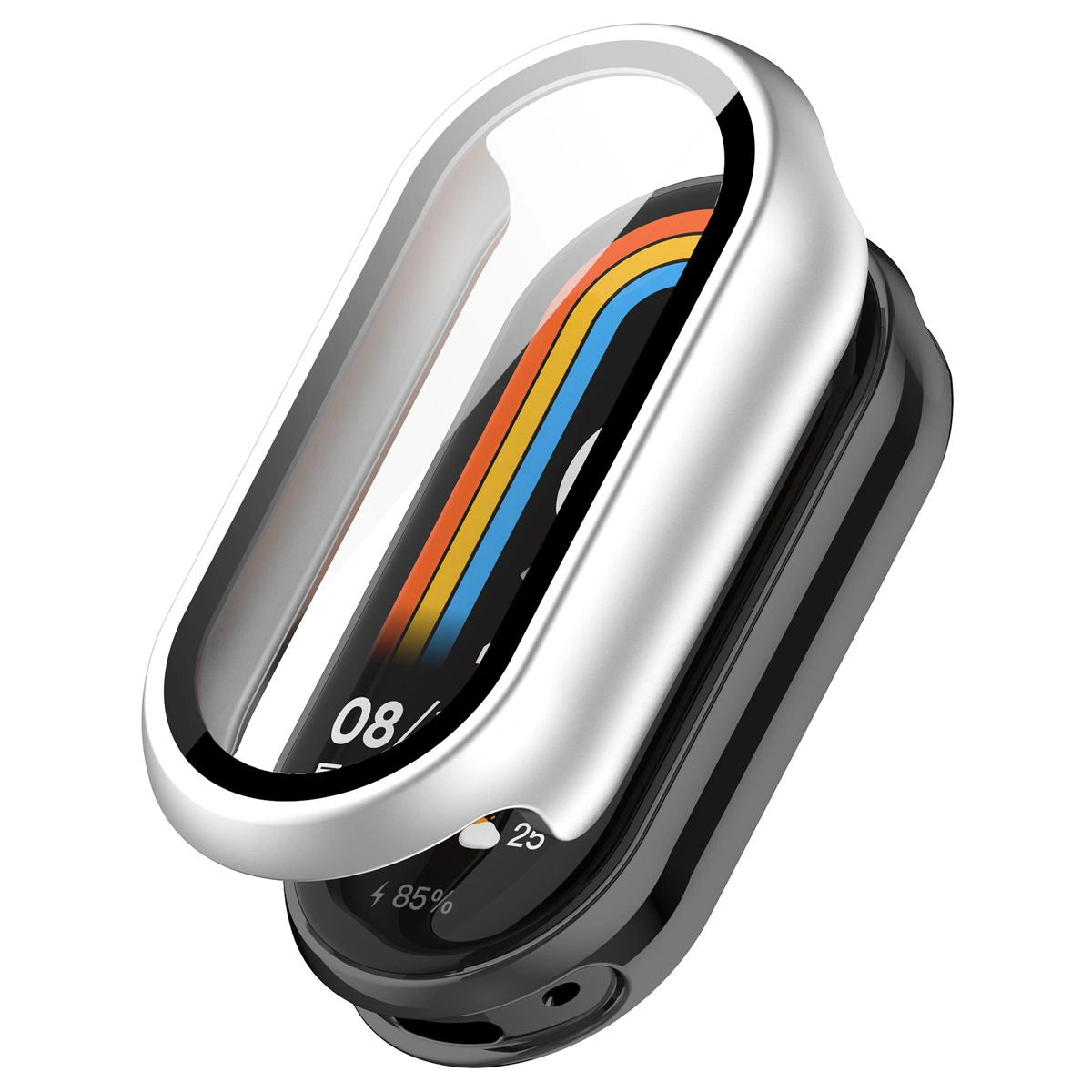 Schutzhülle mit Glas für Xiaomi Smart Band 10, Bizon Case Watch Adamo, Silbern