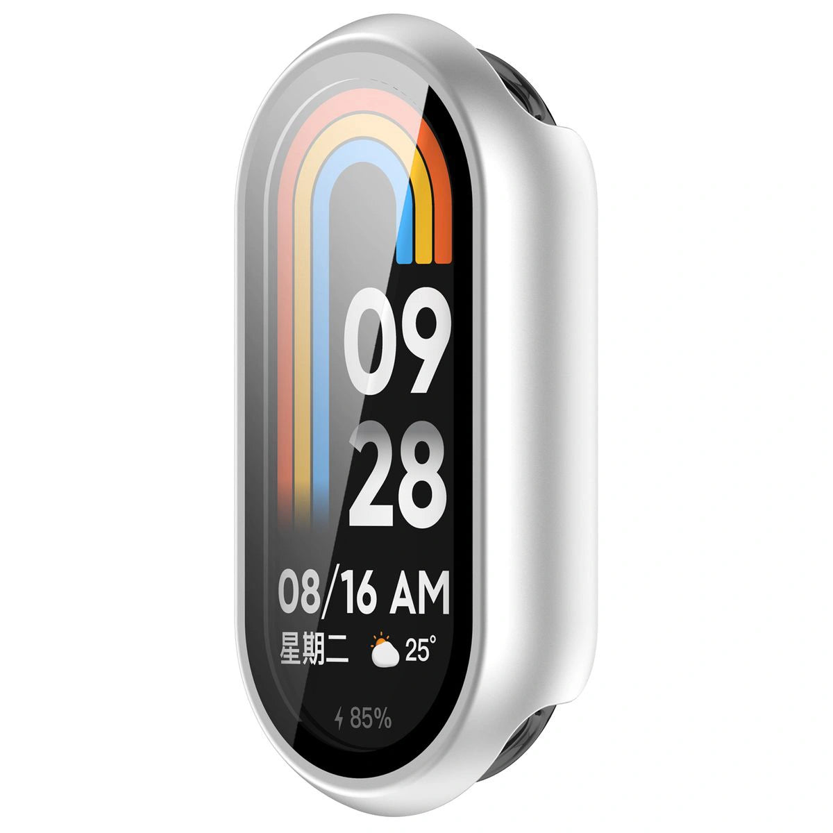 Schutzhülle mit Glas für Xiaomi Smart Band 10, Bizon Case Watch Adamo, Silbern
