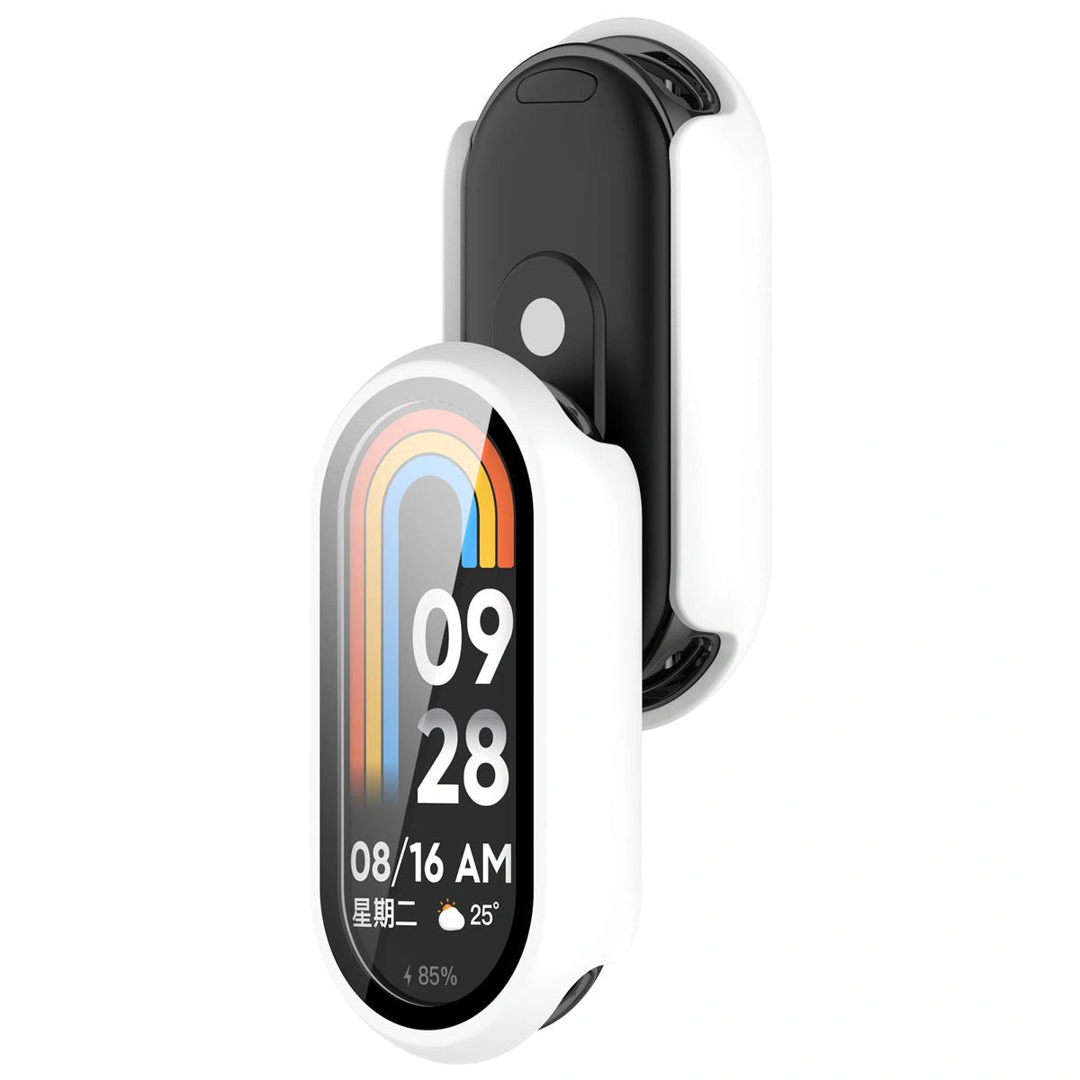 Schutzhülle mit Glas für Xiaomi Smart Band 10, Bizon Case Watch Adamo, Weiß