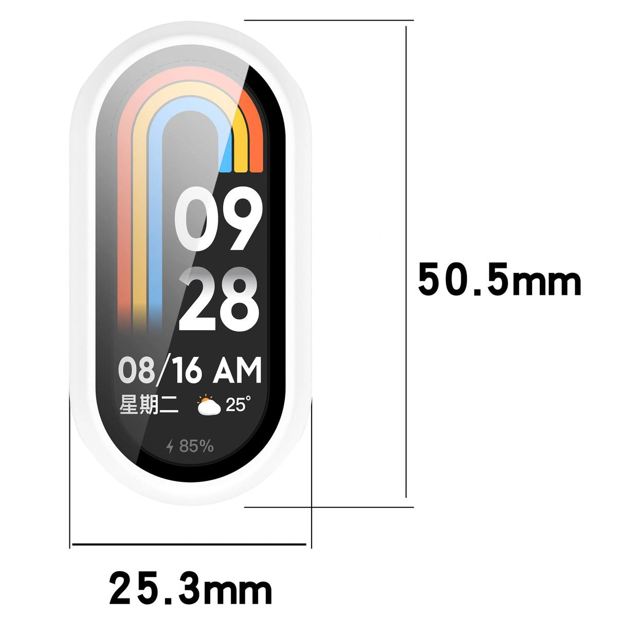 Schutzhülle mit Glas für Xiaomi Smart Band 10, Bizon Case Watch Adamo, Weiß