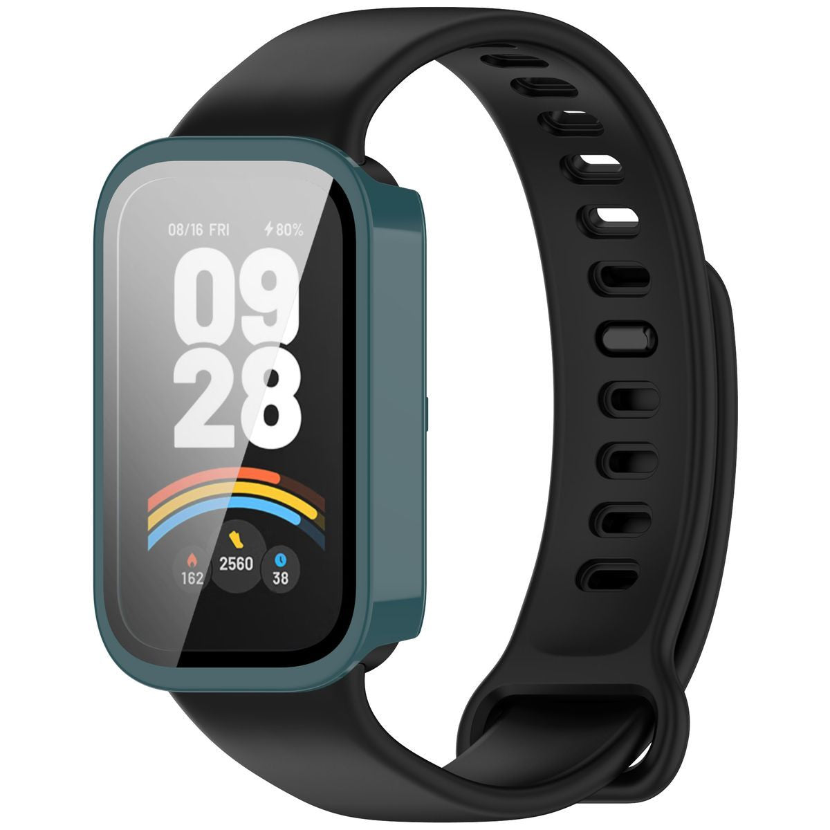 Schutzhülle mit Glas für Xiaomi Mi Smart Band 9 Active / Redmi Band 3, Bizon Case Watch Adamo, Grün