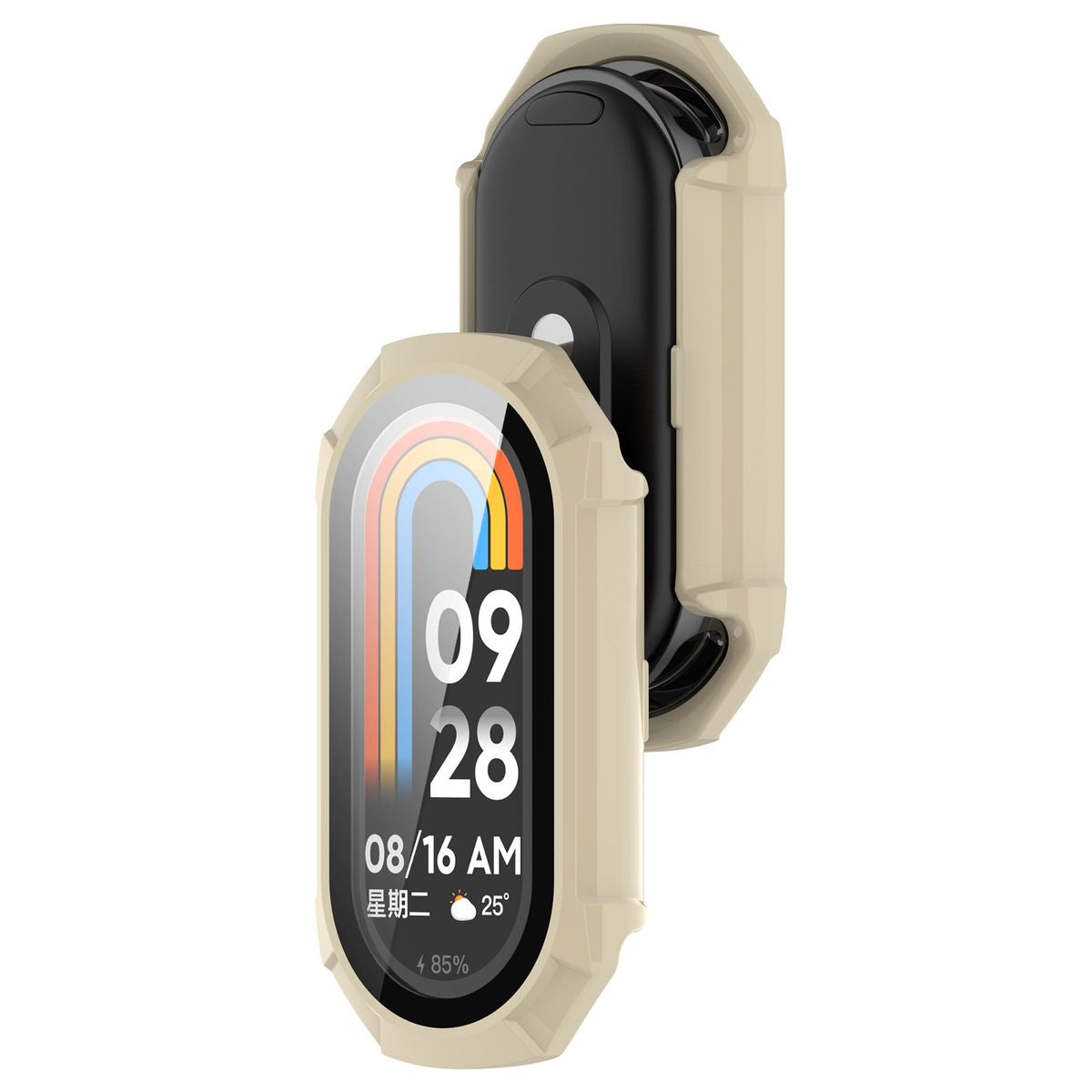 Schutzhülle mit Glas für Xiaomi Smart Band 9, Bizon Case Watch Adamo, Beige