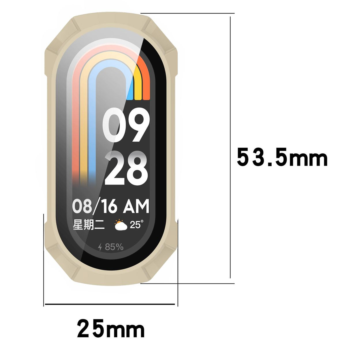 Schutzhülle mit Glas für Xiaomi Smart Band 9, Bizon Case Watch Adamo, Beige