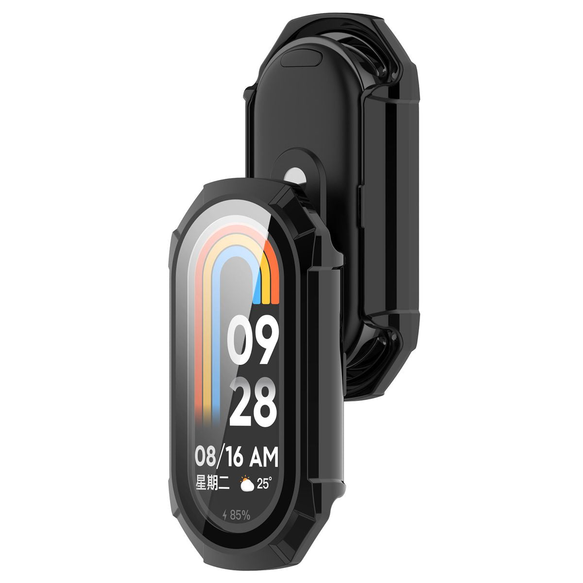 Schutzhülle mit Glas für Xiaomi Smart Band 9, Bizon Case Watch Adamo, Schwarz