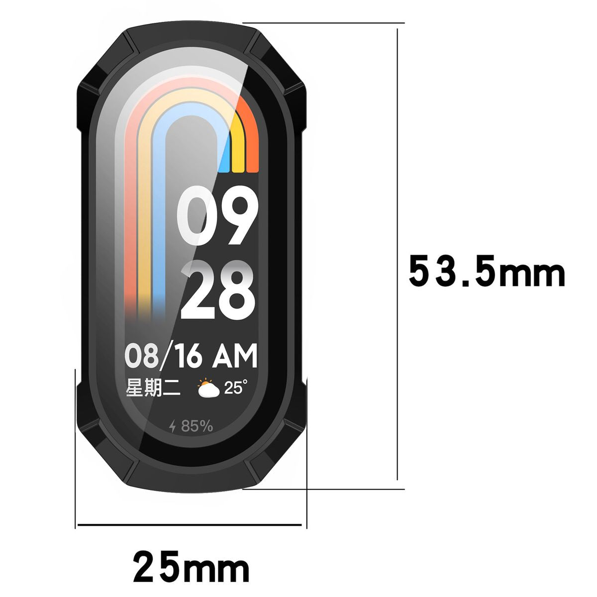 Schutzhülle mit Glas für Xiaomi Smart Band 9, Bizon Case Watch Adamo, Schwarz