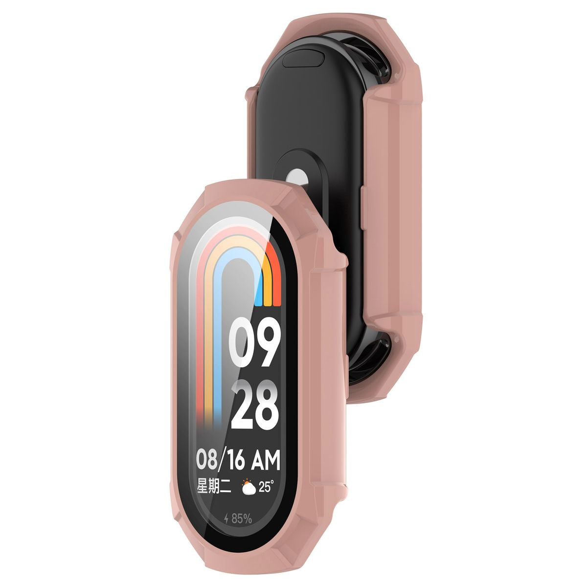Schutzhülle mit Glas für Xiaomi Smart Band 9, Bizon Case Watch Adamo, Rosa