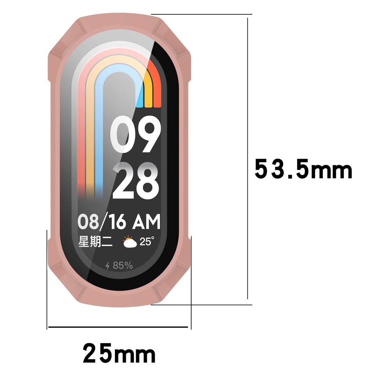 Schutzhülle mit Glas für Xiaomi Smart Band 9, Bizon Case Watch Adamo, Rosa