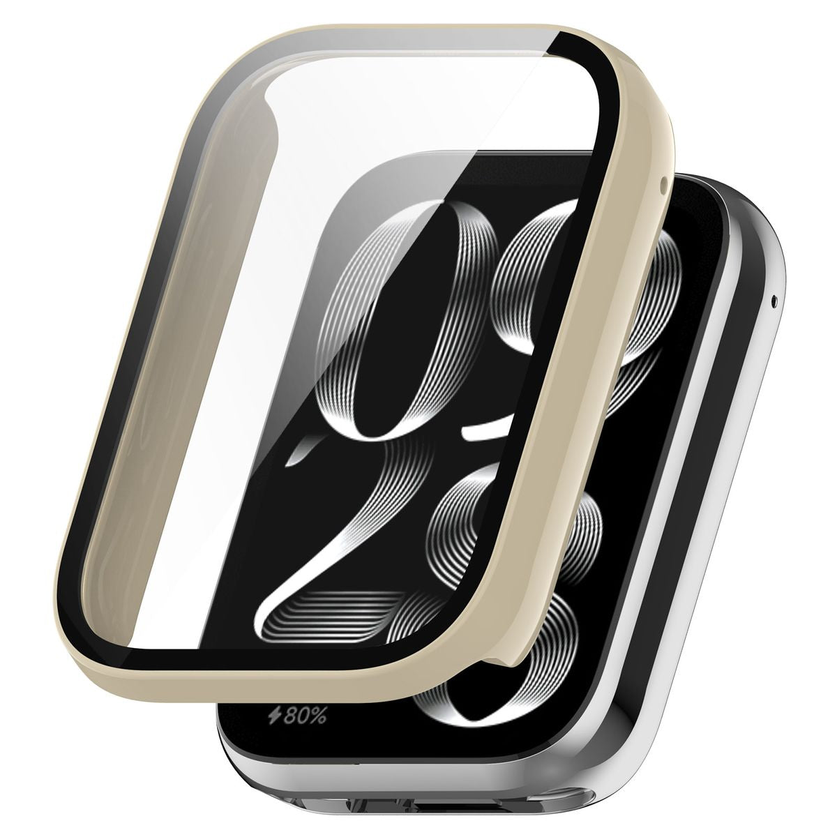 Schutzhülle mit Glas für Xiaomi Mi Smart Band 9 Pro, Bizon Case Watch Adamo, Beige