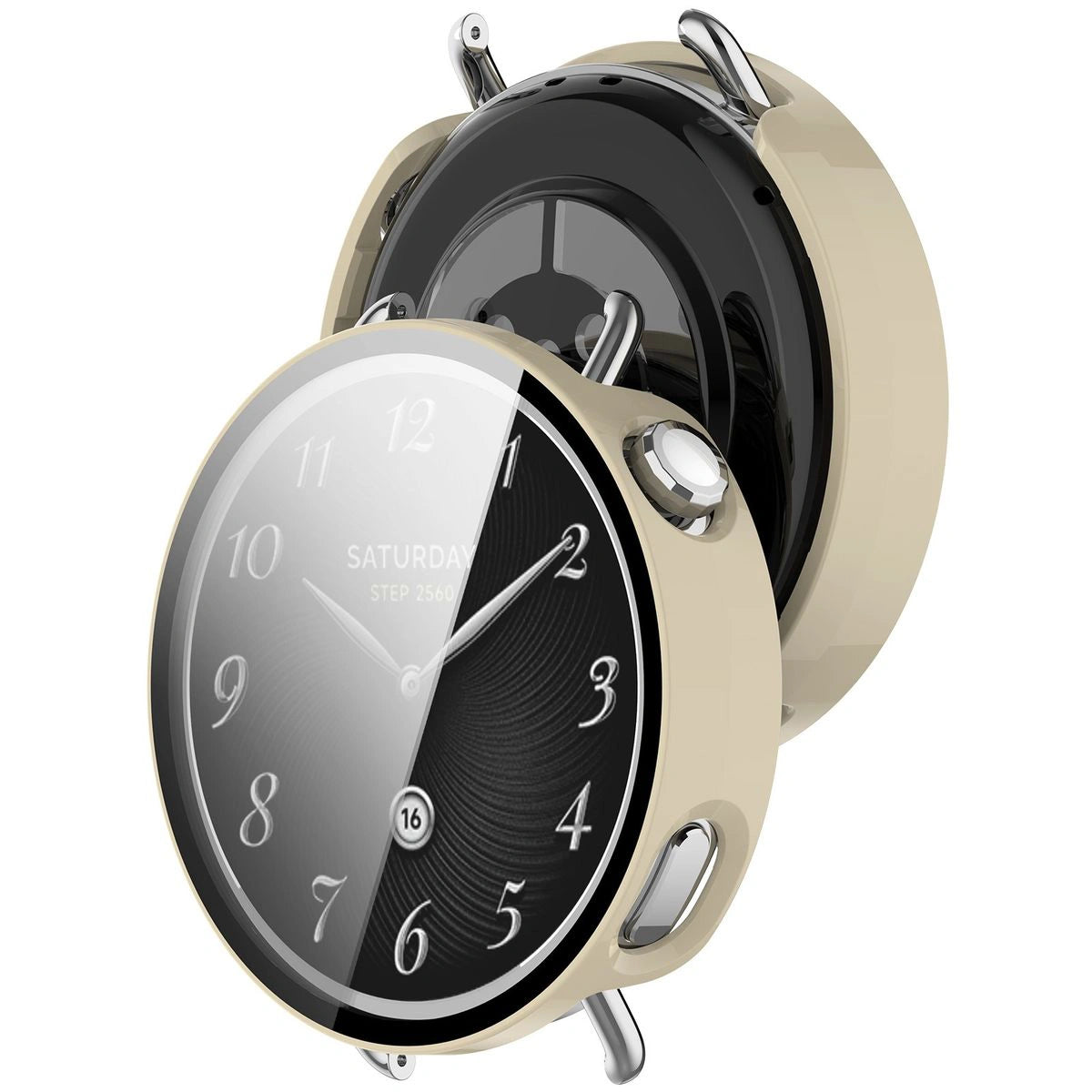 Schutzhülle mit Glas für Xiaomi Watch S4 41 mm, Bizon Case Watch Adamo, Beige