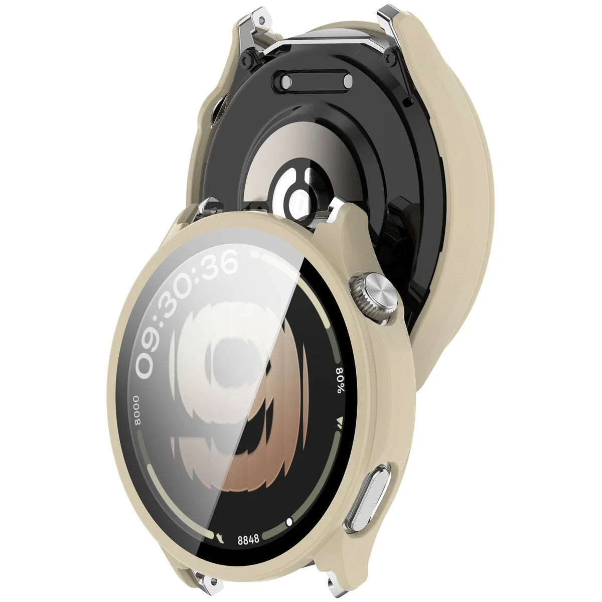 Schutzhülle mit Glas für OnePlus Watch Lite 45 mm / Oppo Watch S 45 mm, Bizon Case Watch Adamo, Beige