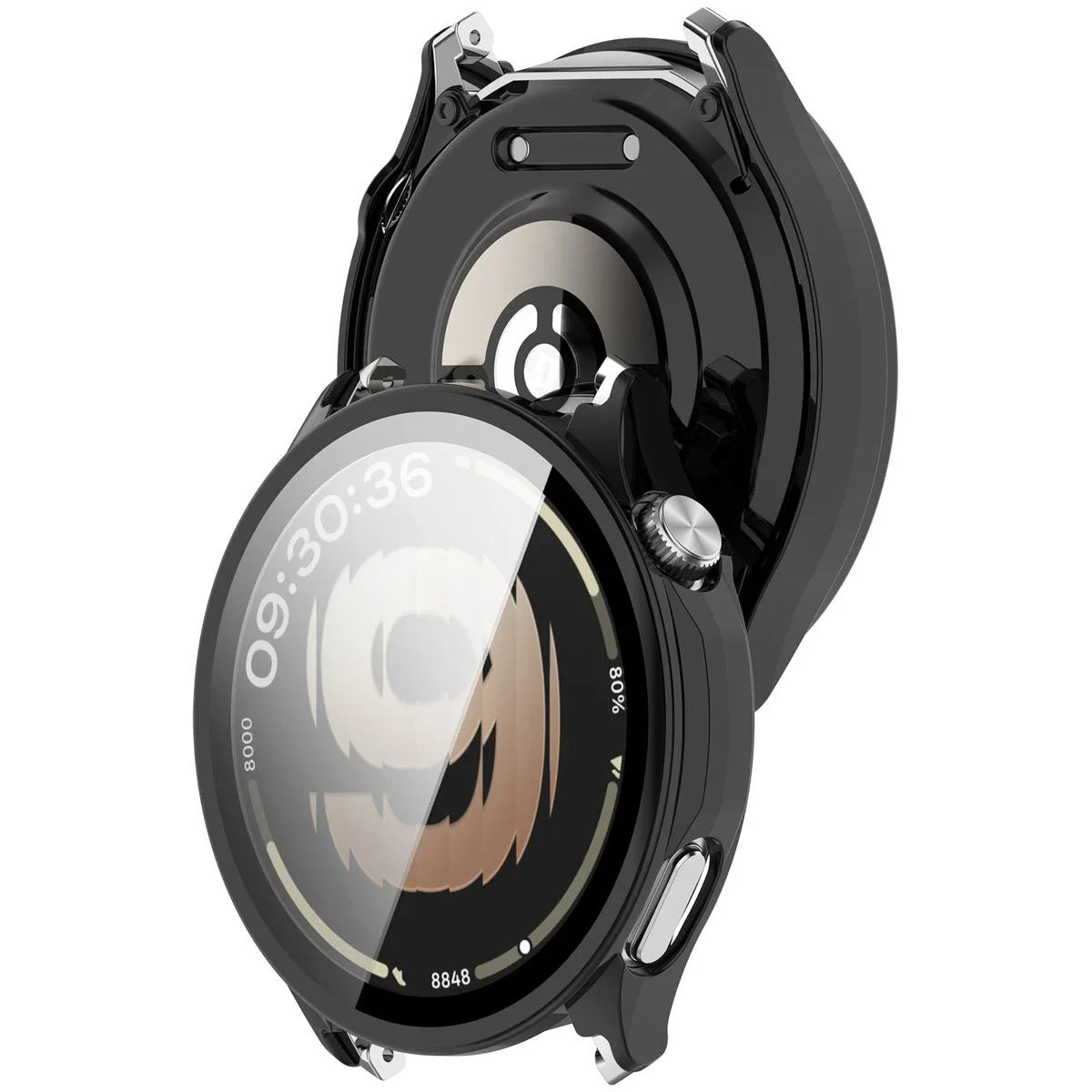 Schutzhülle mit Glas für OnePlus Watch Lite 45 mm / Oppo Watch S 45 mm, Bizon Case Watch Adamo, Schwarz