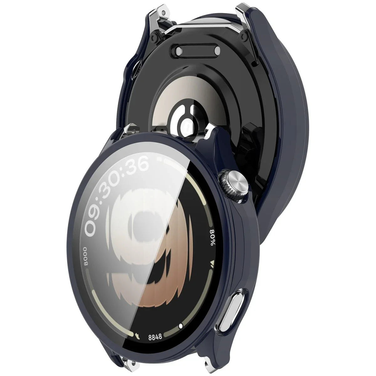 Schutzhülle mit Glas für OnePlus Watch Lite 45 mm / Oppo Watch S 45 mm, Bizon Case Watch Adamo, Dunkelblau