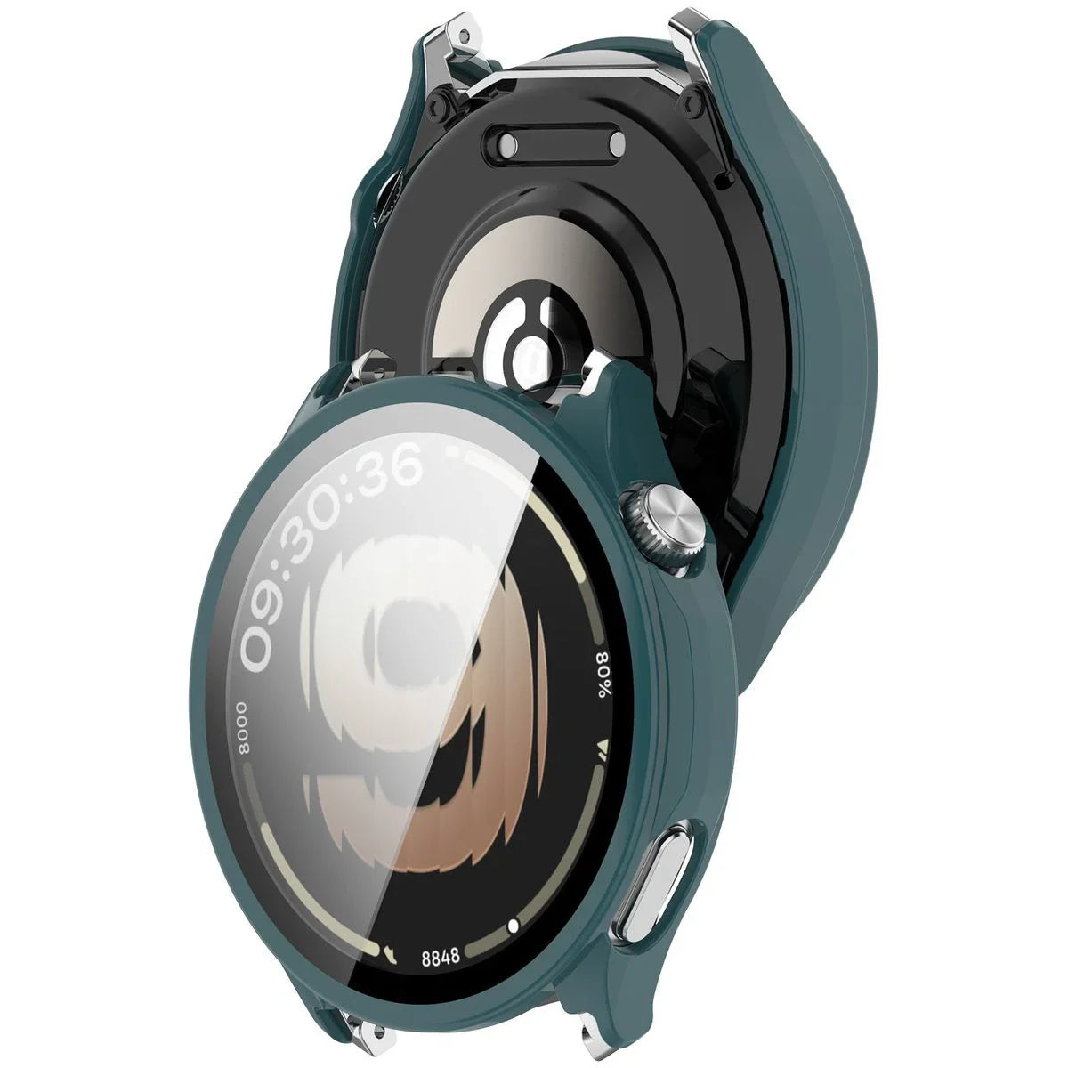 Schutzhülle mit Glas für OnePlus Watch Lite 45 mm / Oppo Watch S 45 mm, Bizon Case Watch Adamo, Grün