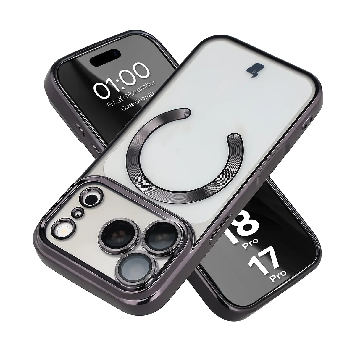 Handyhülle mit Kameraschutz und Magnetring für iPhone 18 Pro / 17 Pro, Bizon Case GuardO, Transparent-Schwarz (1/5)