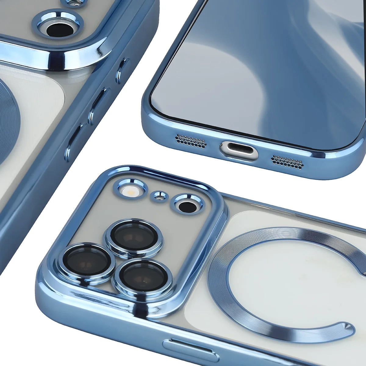 Handyhülle mit Kameraschutz und Magnetring für iPhone 18 Pro / 17 Pro, Bizon Case GuardO, Transparent-Blau (4/5)