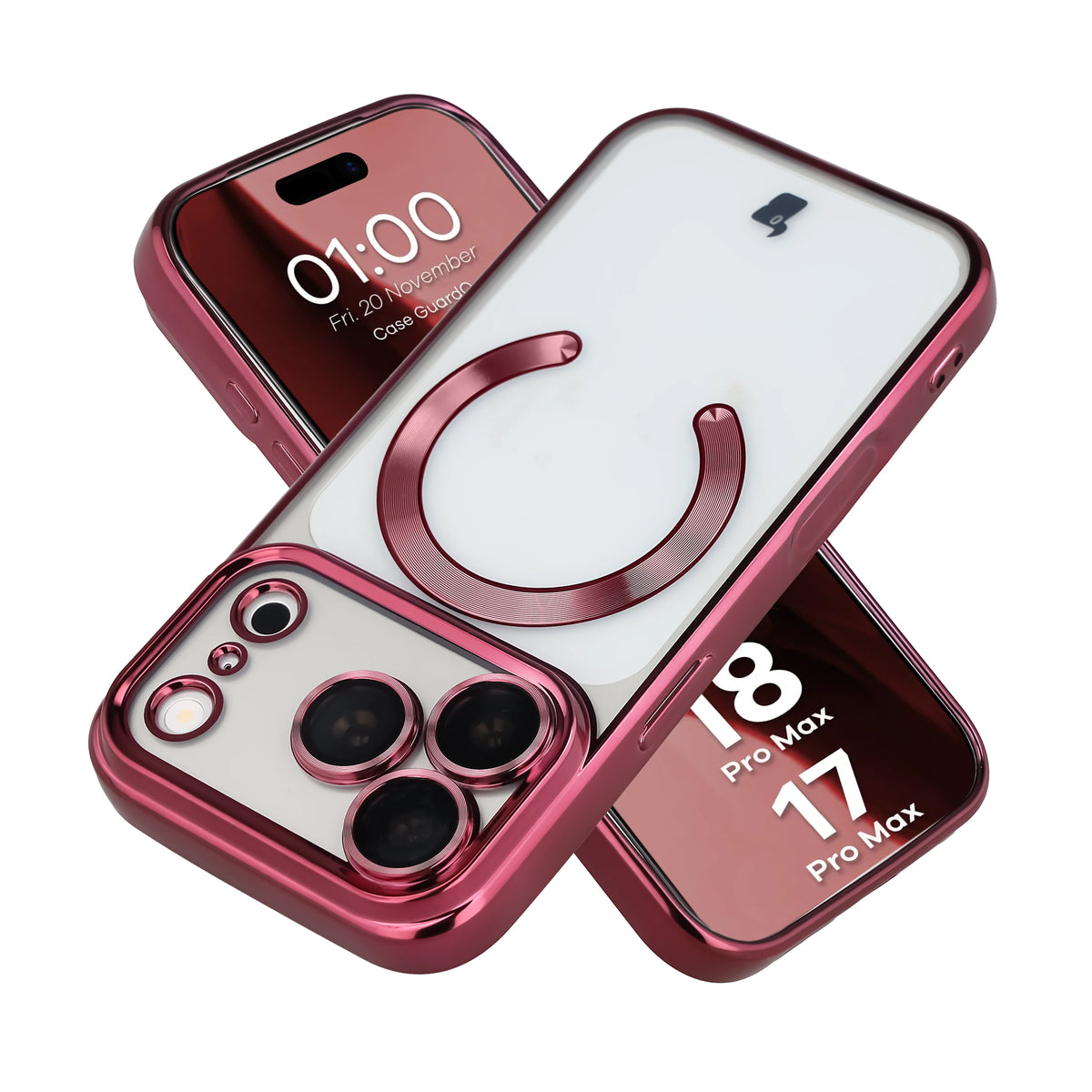 Handyhülle mit Kameraschutz und Magnetring für iPhone 18 Pro Max / 17 Pro Max, Bizon Case GuardO, Burgunderrot (1/5)