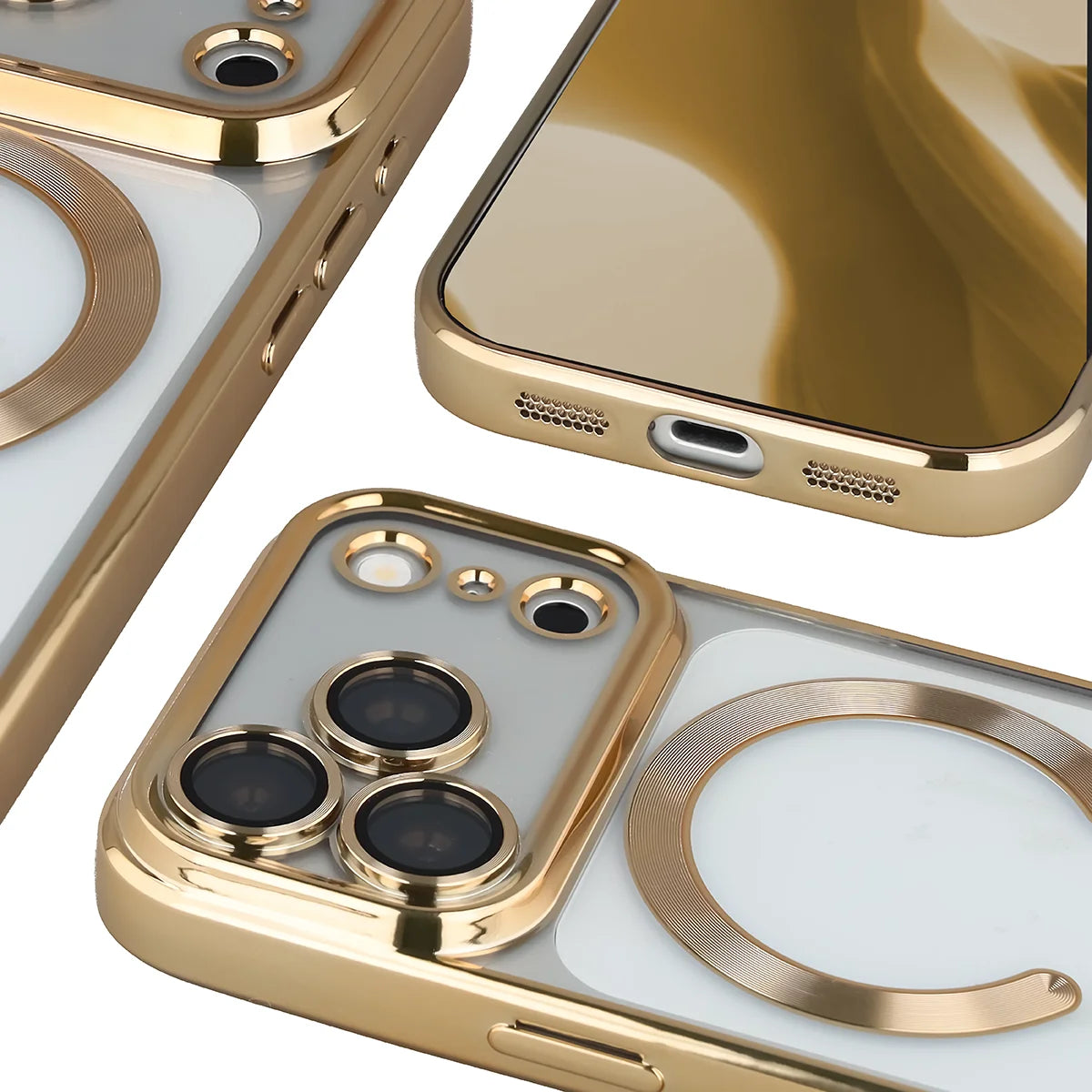 Handyhülle mit Kameraschutz und Magnetring für iPhone 18 Pro Max / 17 Pro Max, Bizon Case GuardO, Transparent-Golden (4/5)