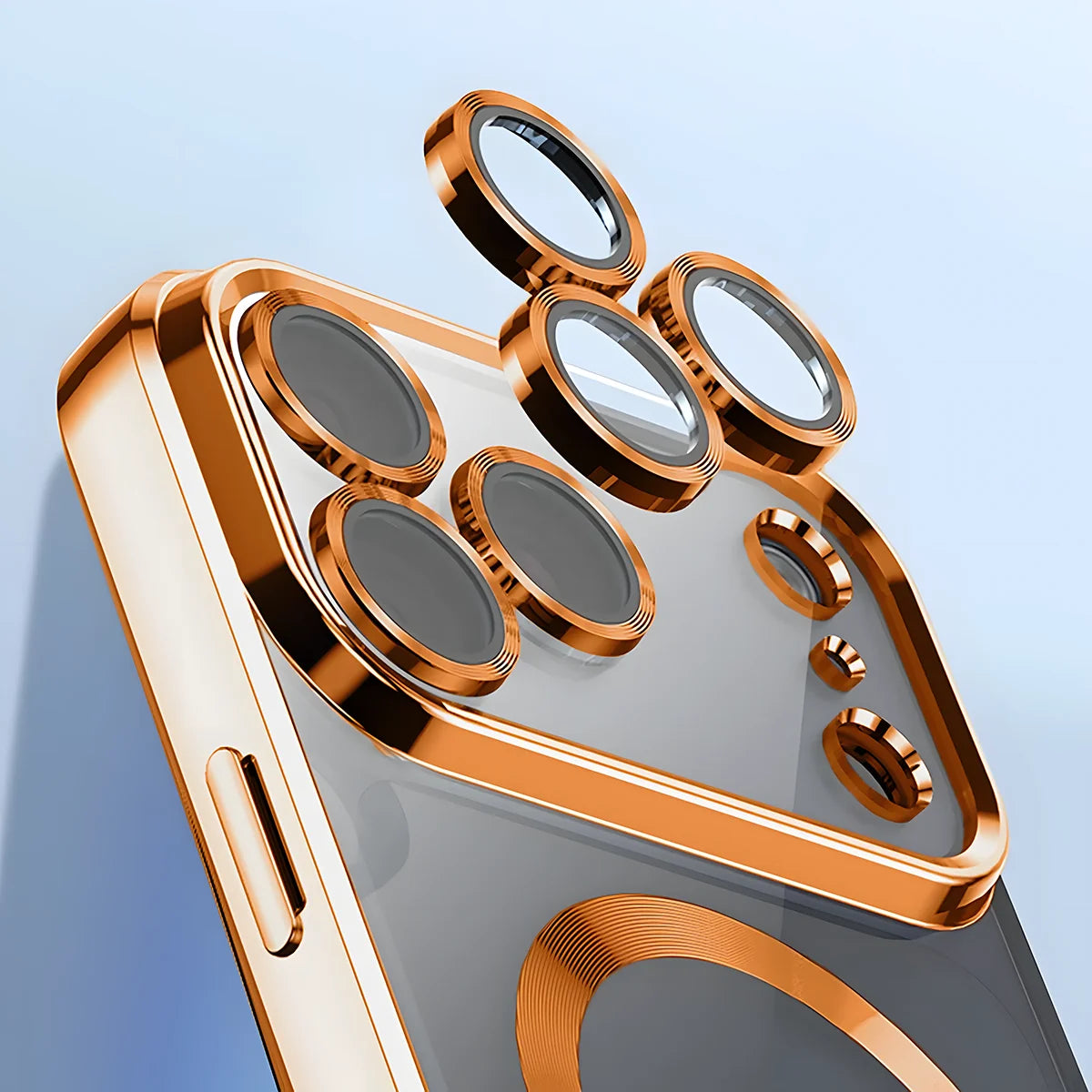 Handyhülle mit Kameraschutz und Magnetring für iPhone 18 Pro Max / 17 Pro Max, Bizon Case GuardO, Transparent-Orange (3/5)