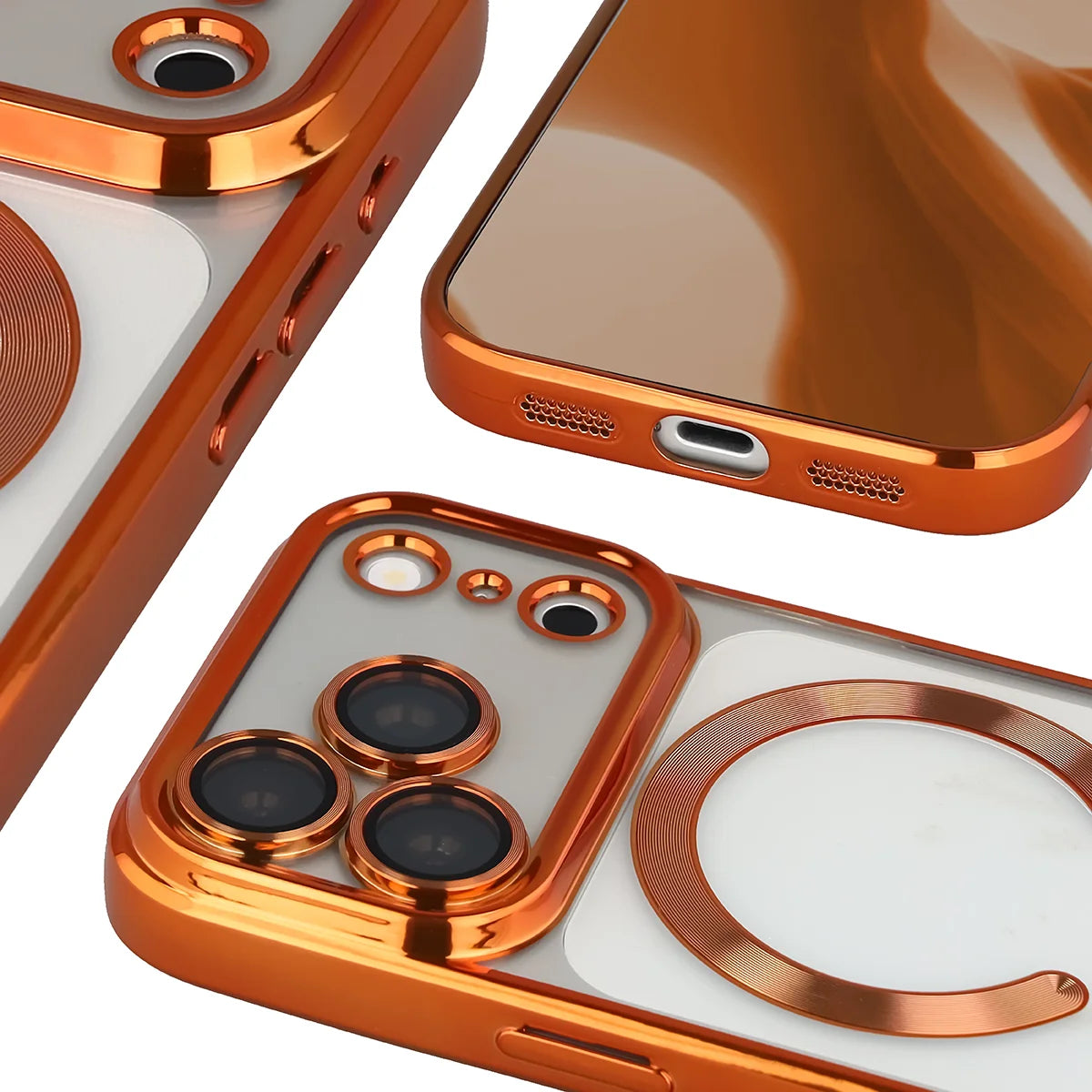 Handyhülle mit Kameraschutz und Magnetring für iPhone 18 Pro Max / 17 Pro Max, Bizon Case GuardO, Transparent-Orange (4/5)
