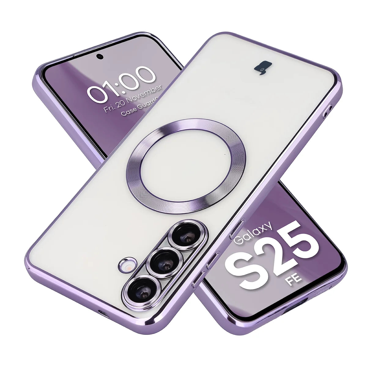 Handyhülle mit Kameraschutz und Magnetring für Galaxy S25 FE, Bizon Case GuardO, Transparent-Violet
