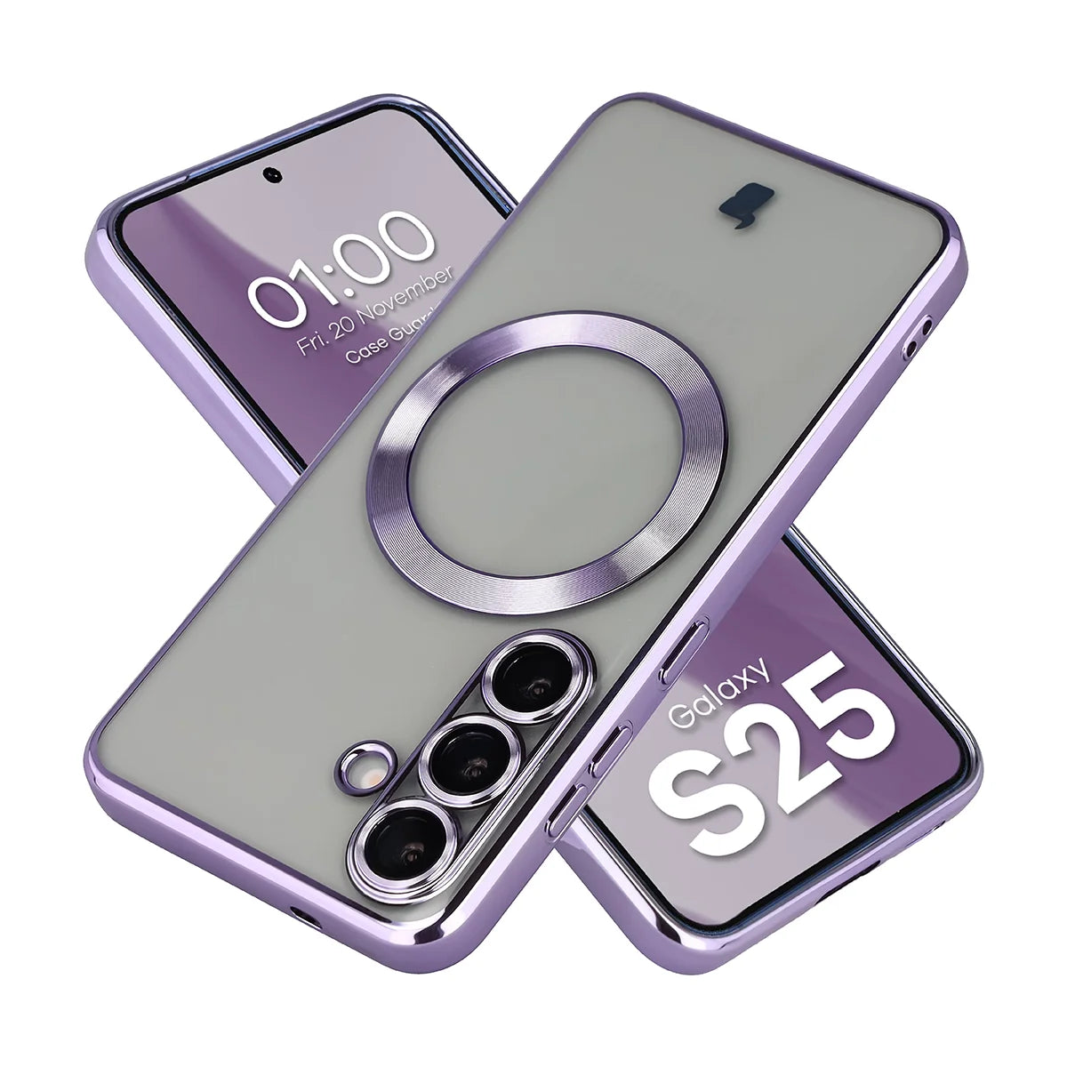 Handyhülle mit Kameraschutz und Magnetring für Galaxy S25, Bizon Case GuardO, Transparent-Violet
