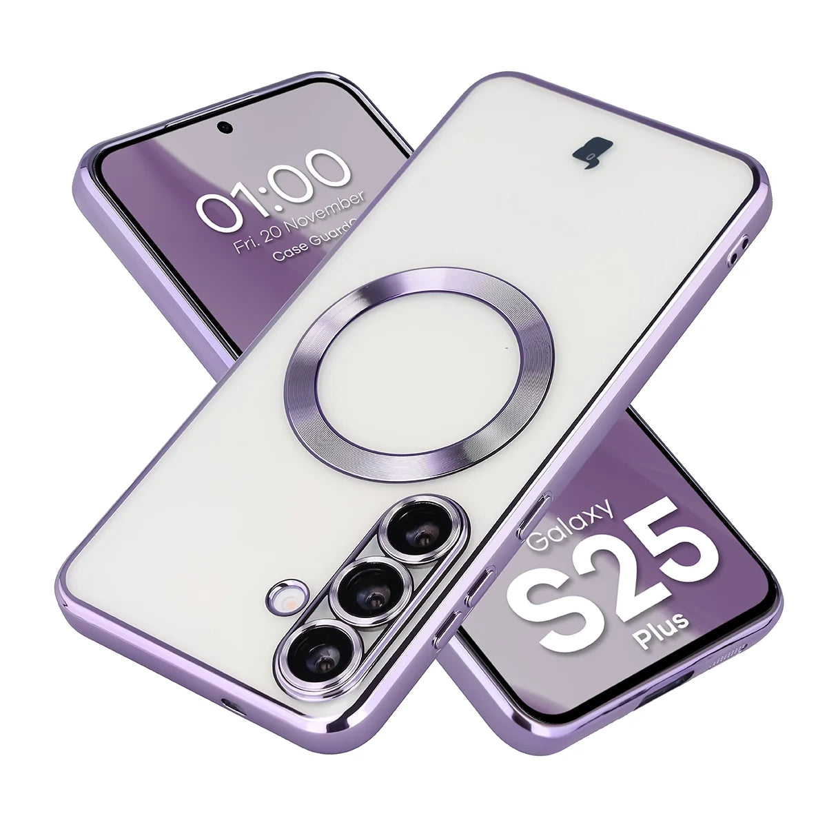 Handyhülle mit Kameraschutz und Magnetring für Galaxy S25 Plus, Bizon Case GuardO, Transparent-Violet
