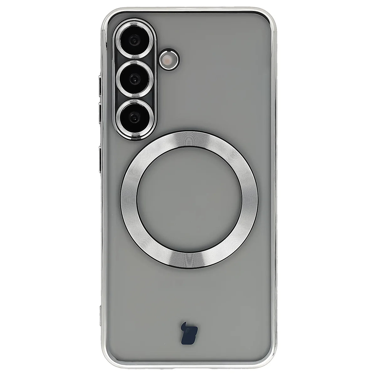 Handyhülle mit Kameraschutz und Magnetring für Galaxy S25, Bizon Case GuardO, Transparent-Silbern