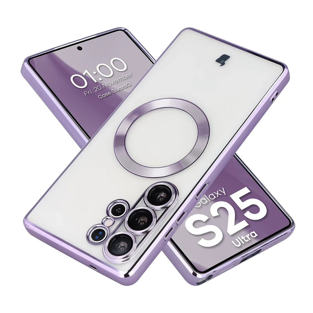 Handyhülle mit Kameraschutz und Magnetring für Galaxy S25 Ultra, Bizon Case GuardO, Transparent-Violet