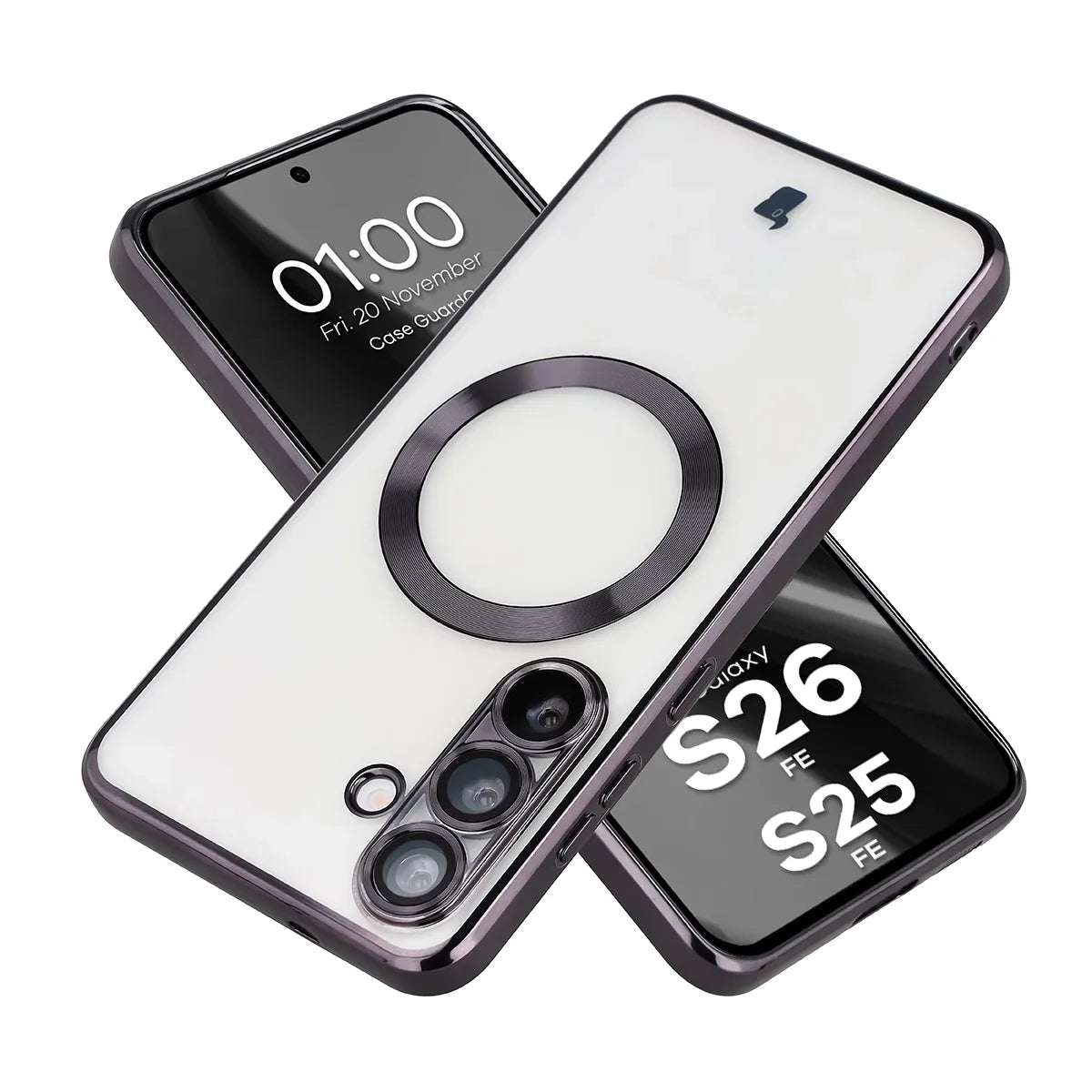 Handyhülle mit Kameraschutz und Magnetring für Galaxy S26 FE / S25 FE, Bizon Case GuardO, Transparent-Schwarz (1/5)