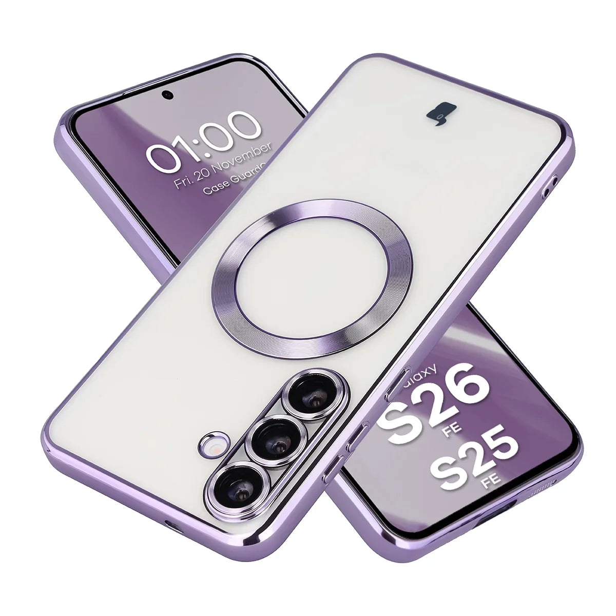Handyhülle mit Kameraschutz und Magnetring für Galaxy S26 FE / S25 FE, Bizon Case GuardO, Transparent-Violet