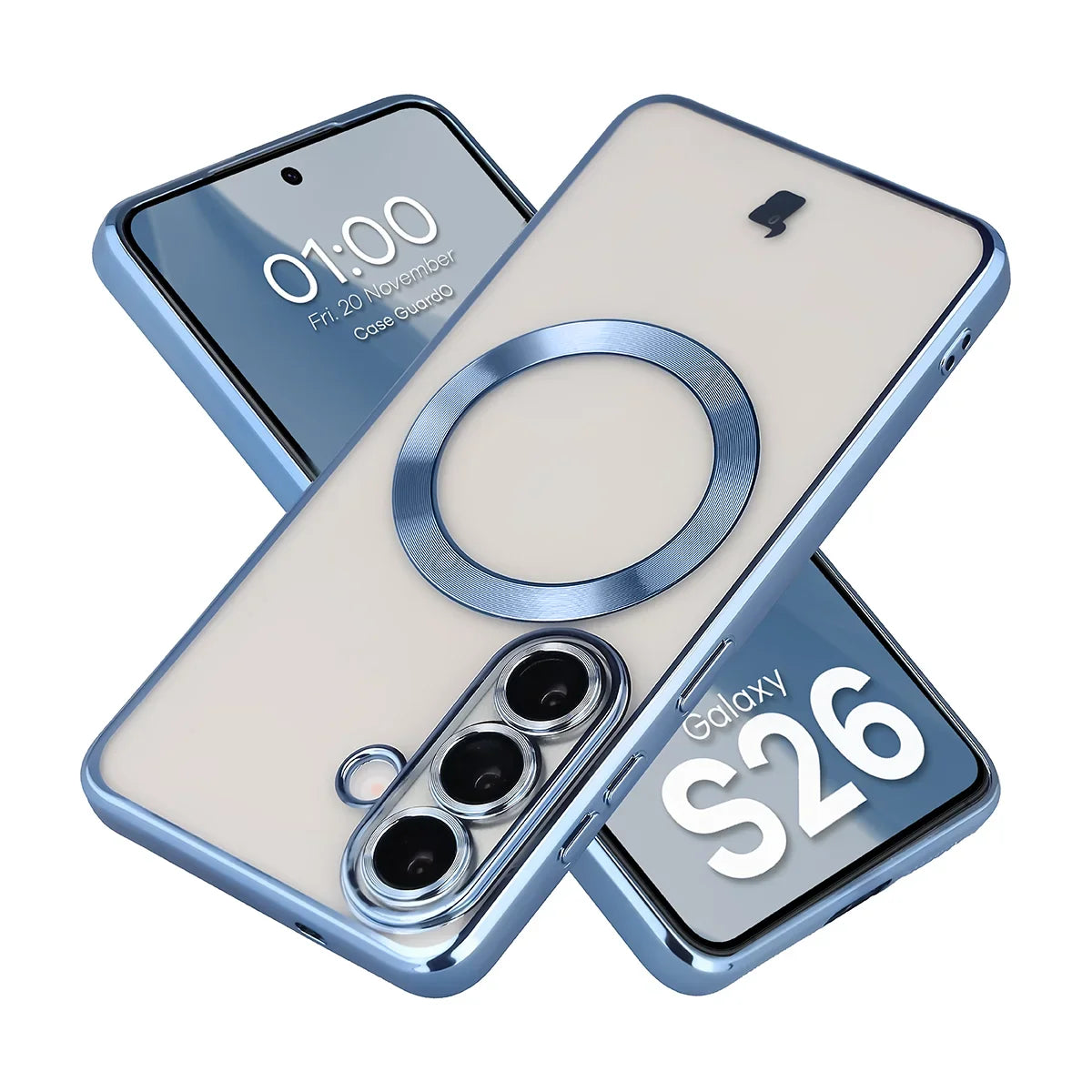 Handyhülle mit Kameraschutz und Magnetring für Galaxy S26, Bizon Case GuardO, Transparent-Blau
