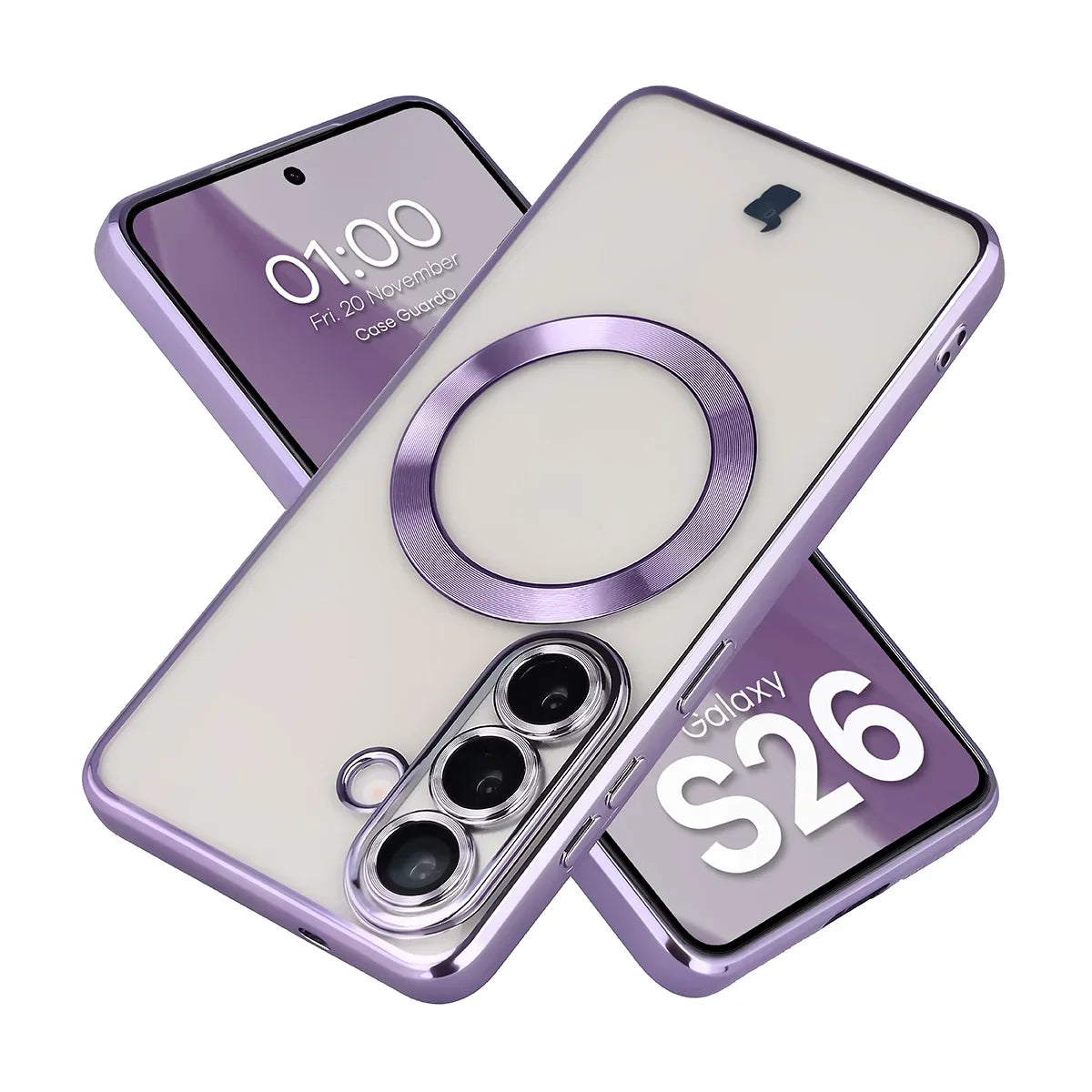 Handyhülle mit Kameraschutz und Magnetring für Galaxy S26, Bizon Case GuardO, Transparent-Violet