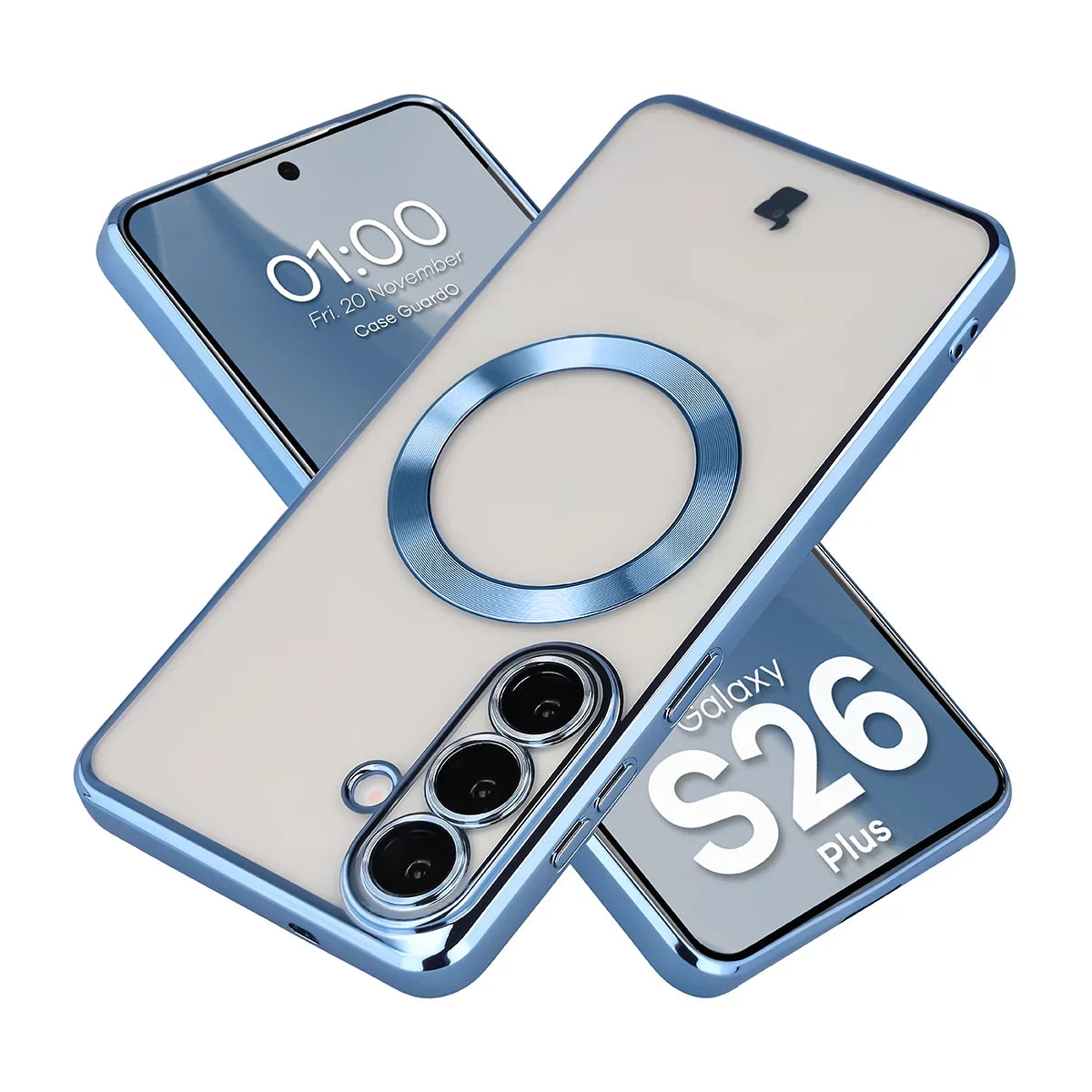 Handyhülle mit Kameraschutz und Magnetring für Galaxy S26 Plus, Bizon Case GuardO, Transparent-Blau