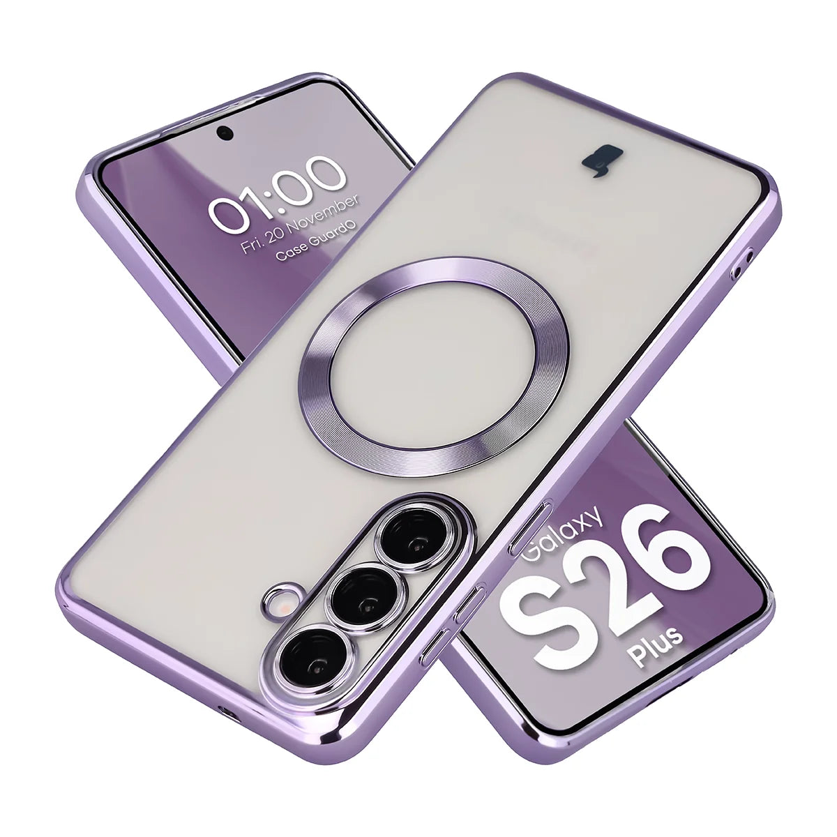Handyhülle mit Kameraschutz und Magnetring für Galaxy S26 Plus, Bizon Case GuardO, Transparent-Violet
