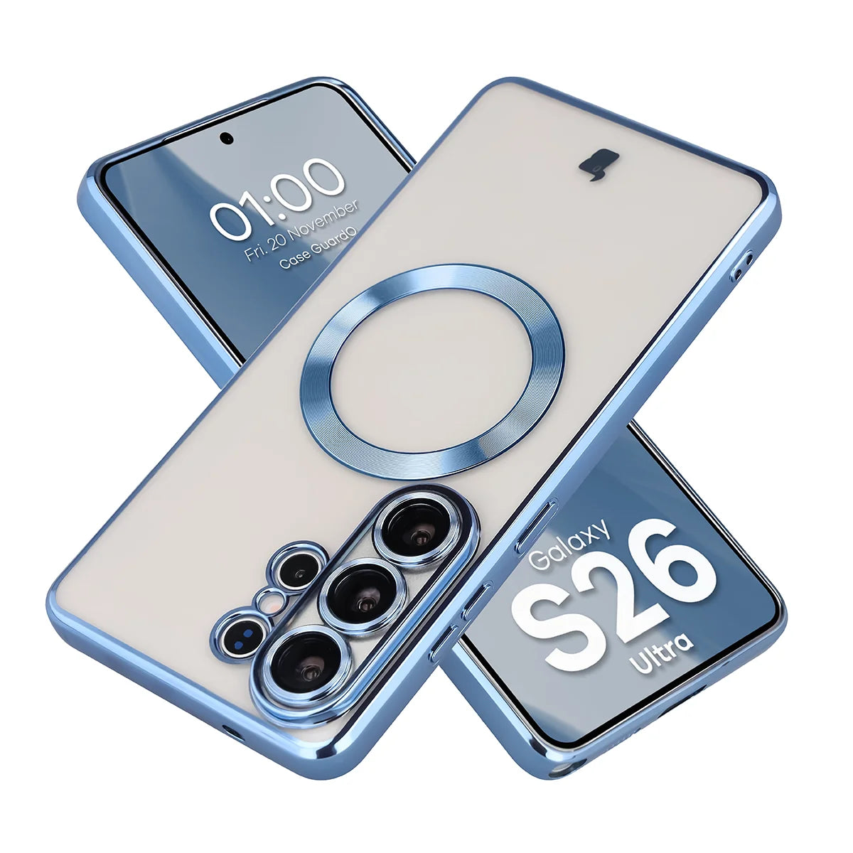 Handyhülle mit Kameraschutz und Magnetring für Galaxy S26 Ultra, Bizon Case GuardO, Transparent-Blau