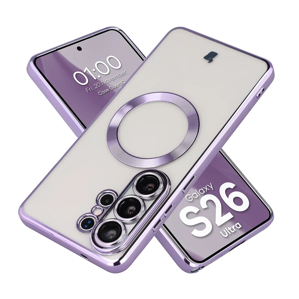 Handyhülle mit Kameraschutz und Magnetring für Galaxy S26 Ultra, Bizon Case GuardO, Transparent-Violet
