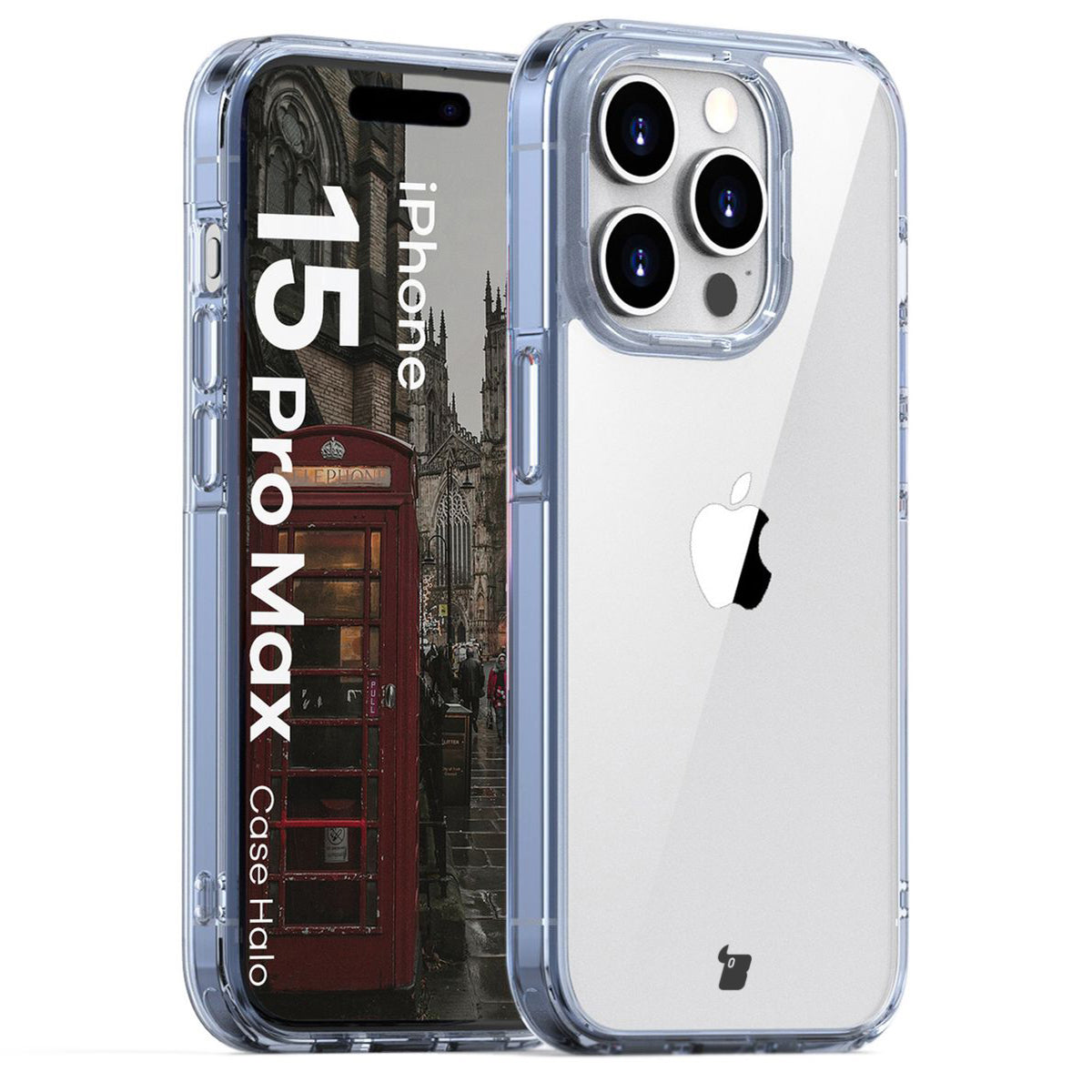 Handyhülle für iPhone 15 Pro Max, Bizon Case Halo, Transparent-Blau