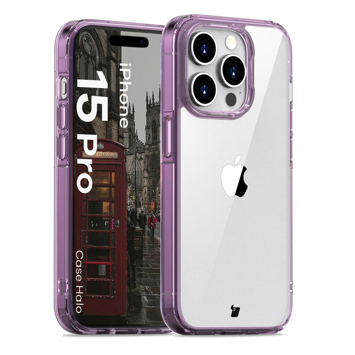 Handyhülle für iPhone 15 Pro, Bizon Case Halo, Transparent-Violett