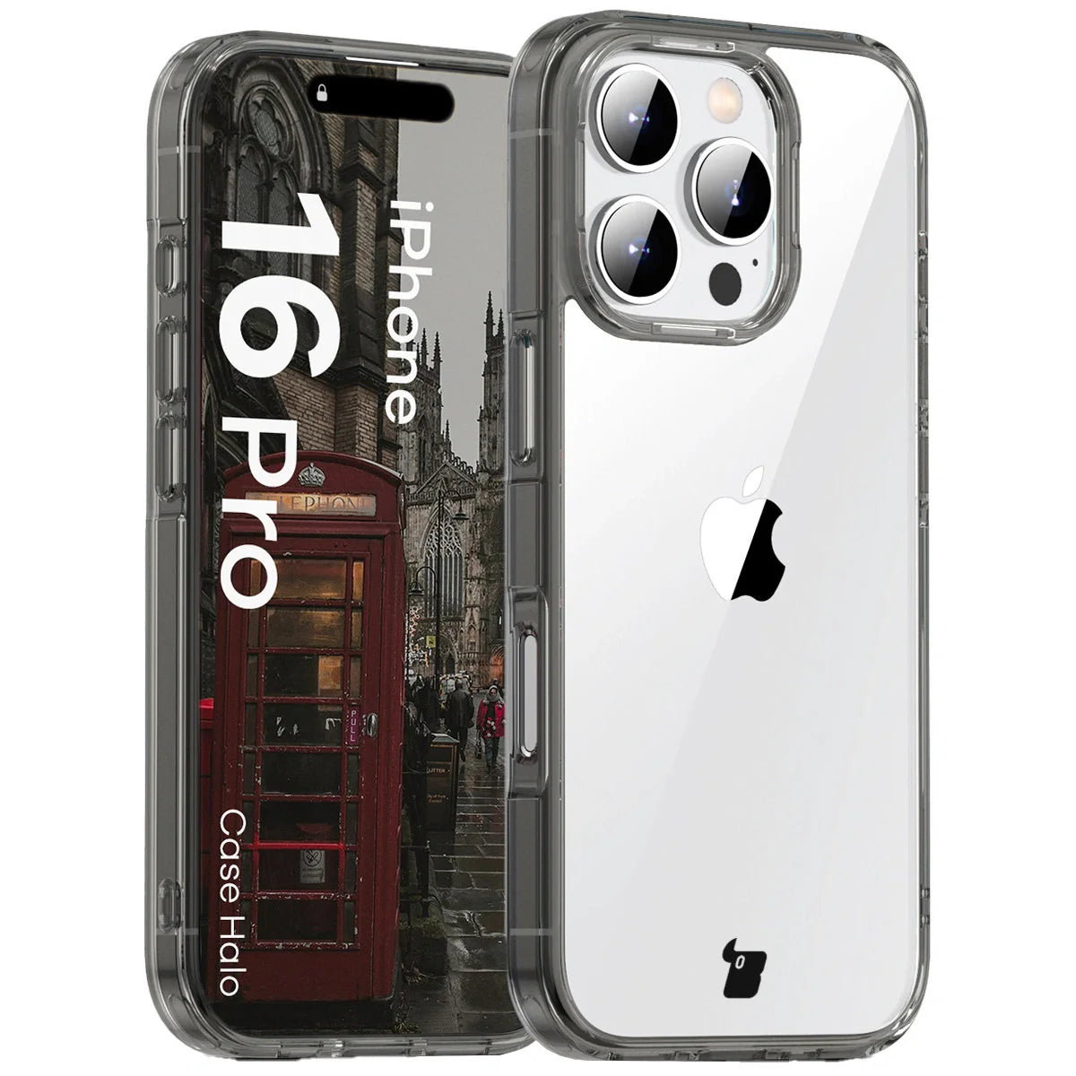 Handyhülle für iPhone 16 Pro, Bizon Case Halo, Getönt-Schwarz