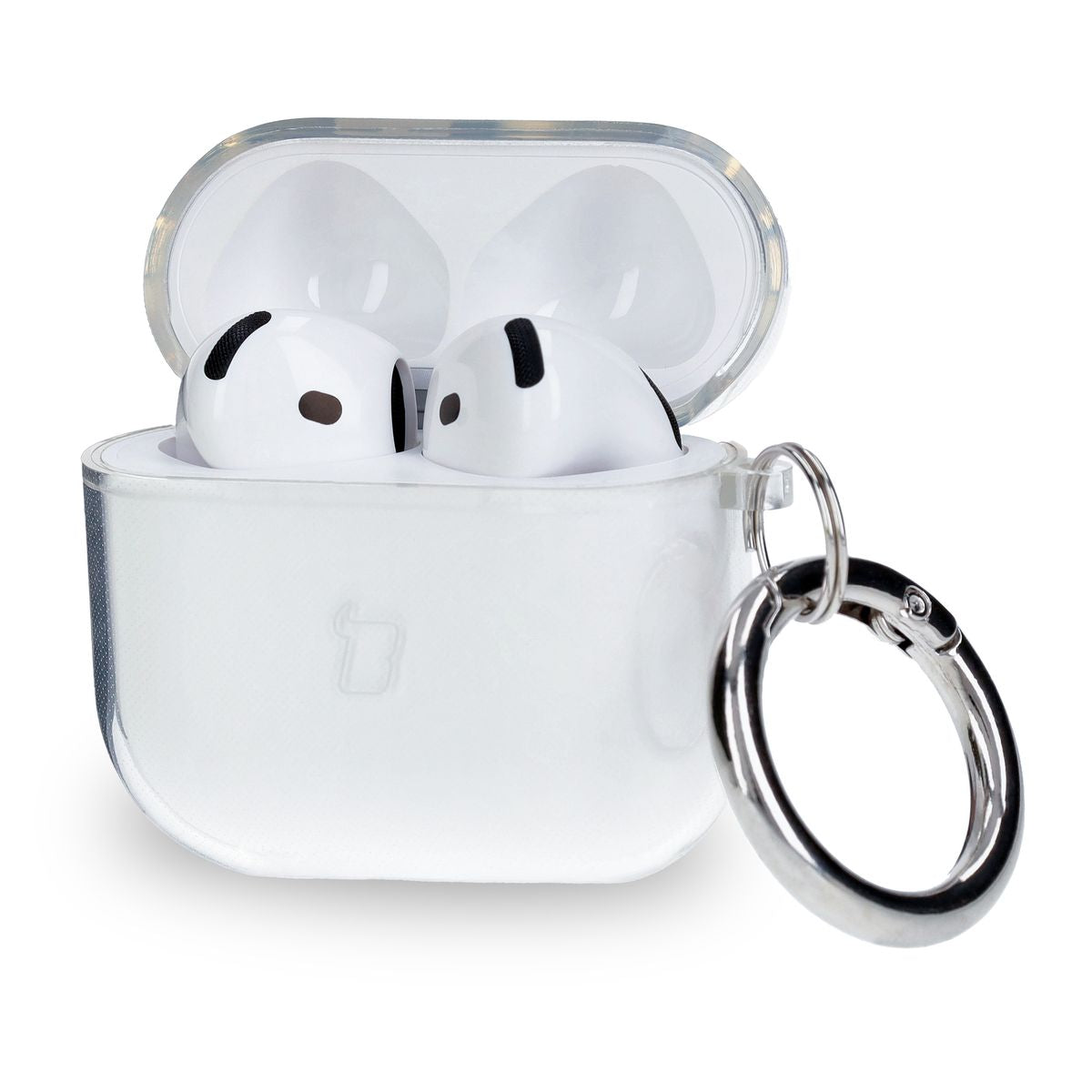Elastische Hülle mit Karabiner für AirPods 4, Bizon Case Headphone Clear, Transparent