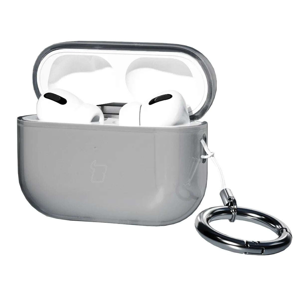 Elastische Hülle mit Karabiner für AirPods Pro 3, Bizon Case Headphone Clear, Transparent-Schwarz