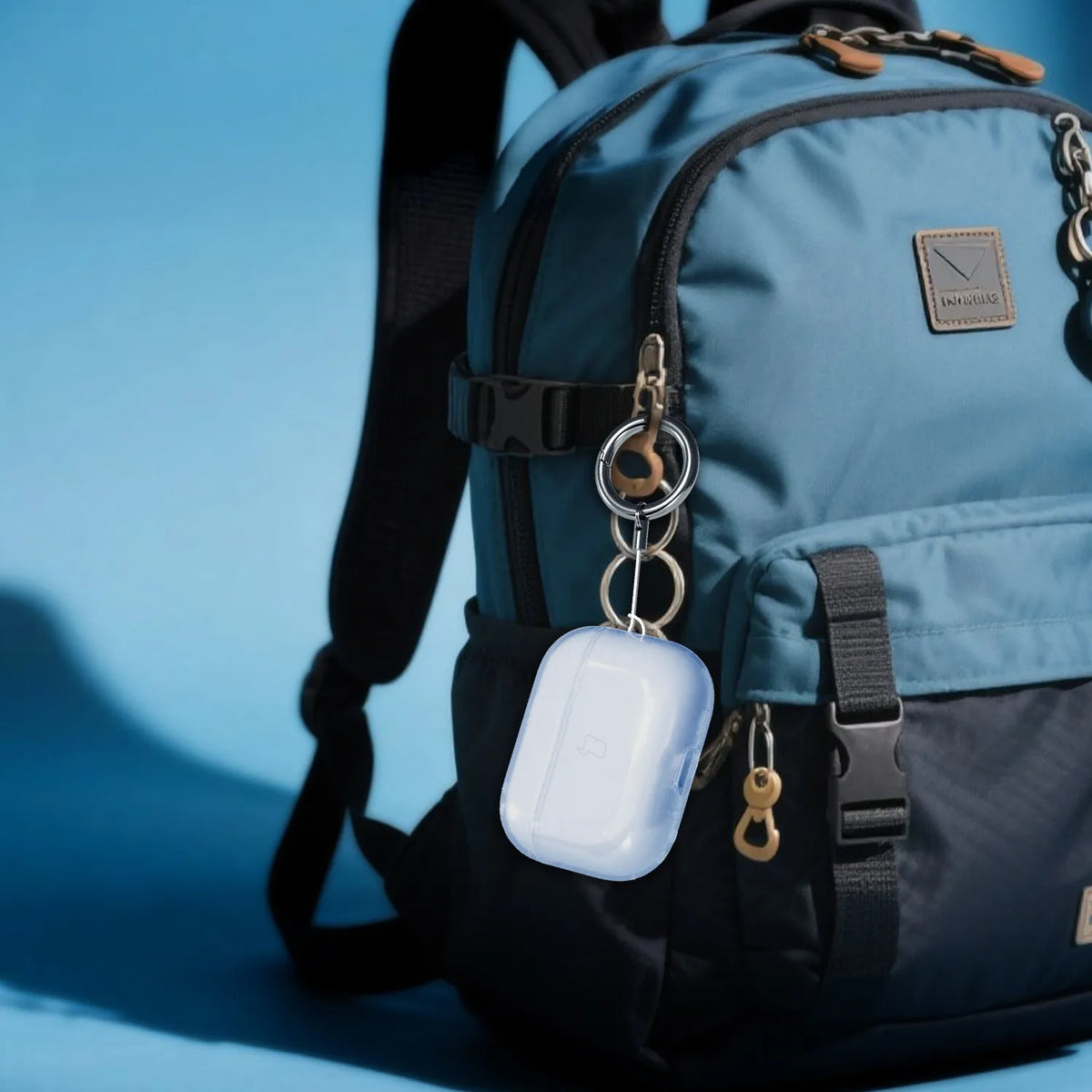 Elastische Hülle mit Karabiner für AirPods Pro 3, Bizon Case Headphone Clear, Transparent-Blau