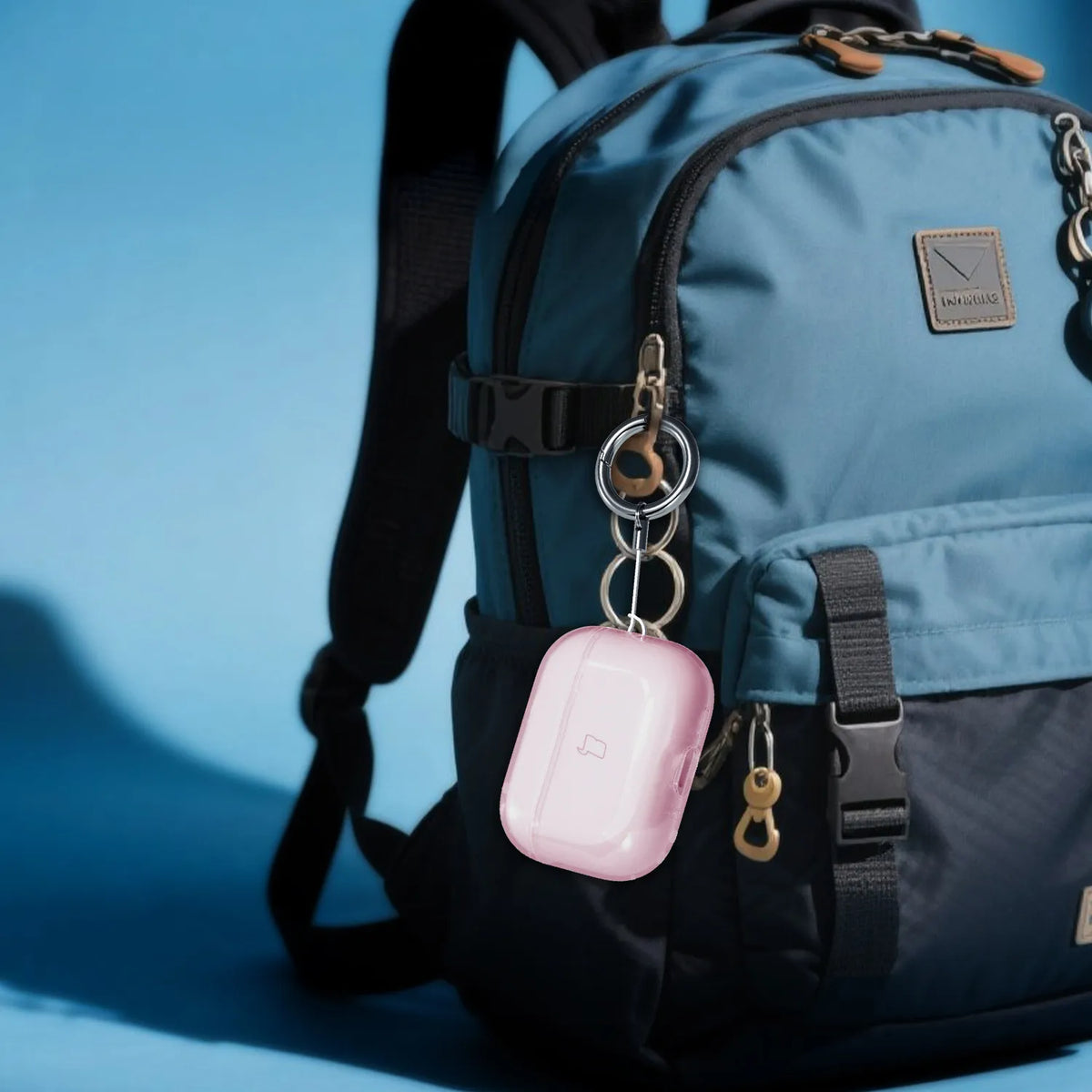 Elastische Hülle mit Karabiner für AirPods Pro 3, Bizon Case Headphone Clear, Transparent-Rosa