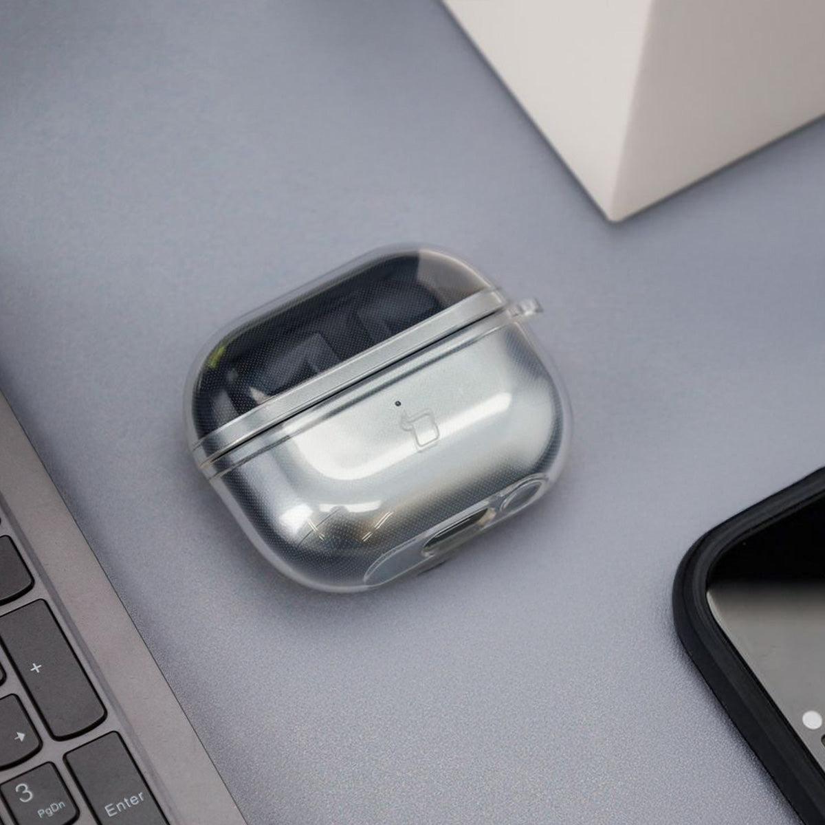Elastische Hülle mit Karabiner für Galaxy Buds 3/3 Pro/3 FE, Bizon Case Headphone Clear, Transparent
