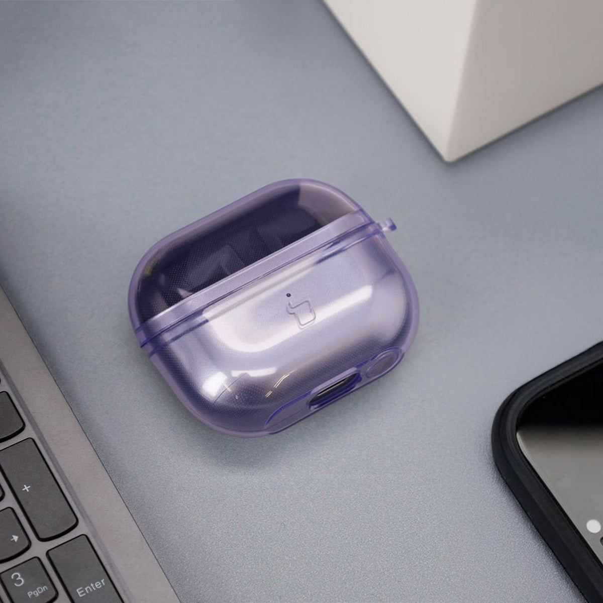 Elastische Hülle mit Karabiner für Galaxy Buds 3/3 Pro/3 FE, Bizon Case Headphone Clear, Transparent-Violett