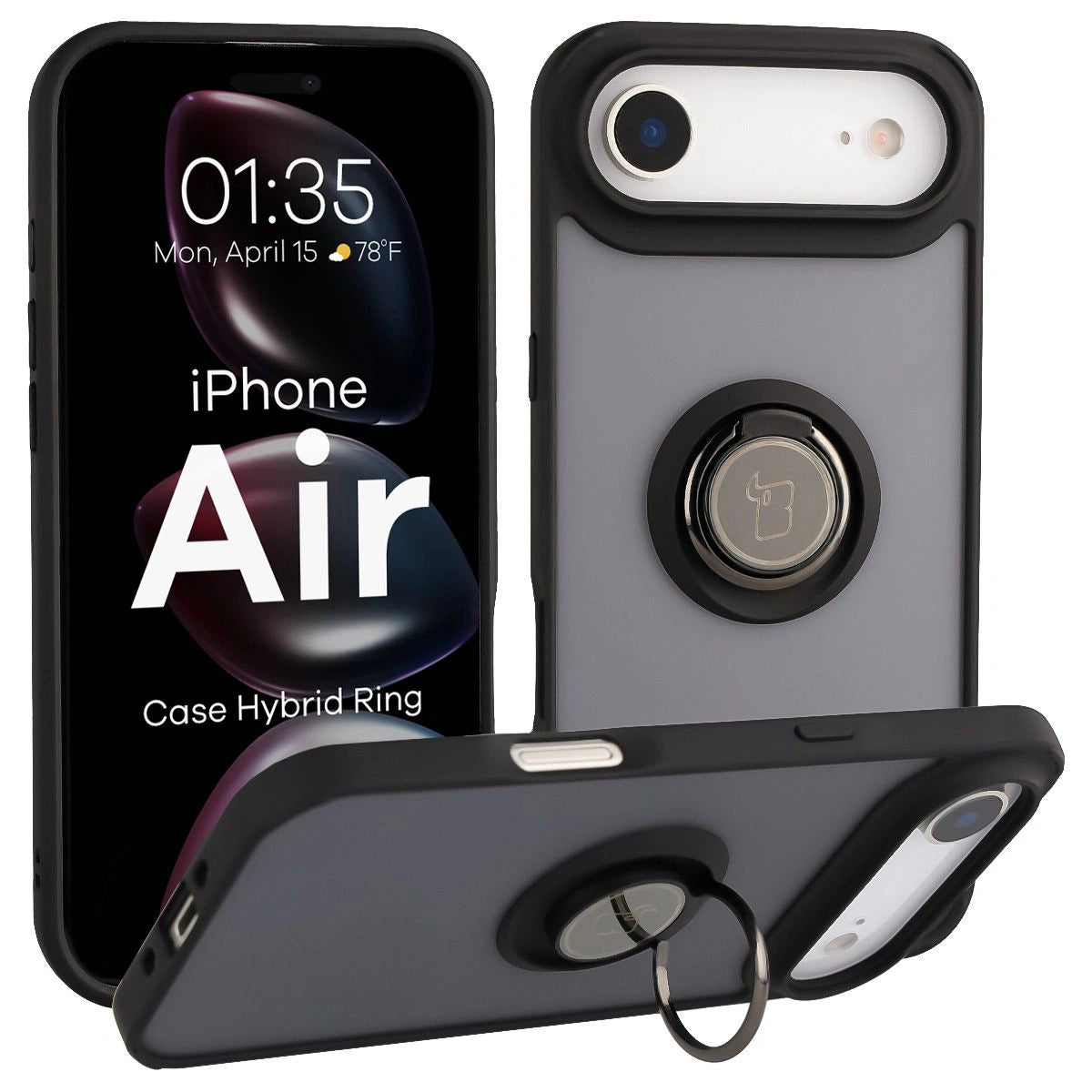 Handyhülle mit Fingergriff für iPhone Air, Bizon Case Hybrid Ring, getönt mit schwarzem Rahmen