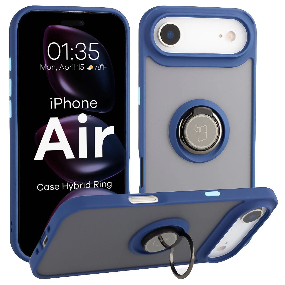 Handyhülle mit Fingergriff für iPhone Air, Bizon Case Hybrid Ring, getönt mit dunkelblauem Rahmen