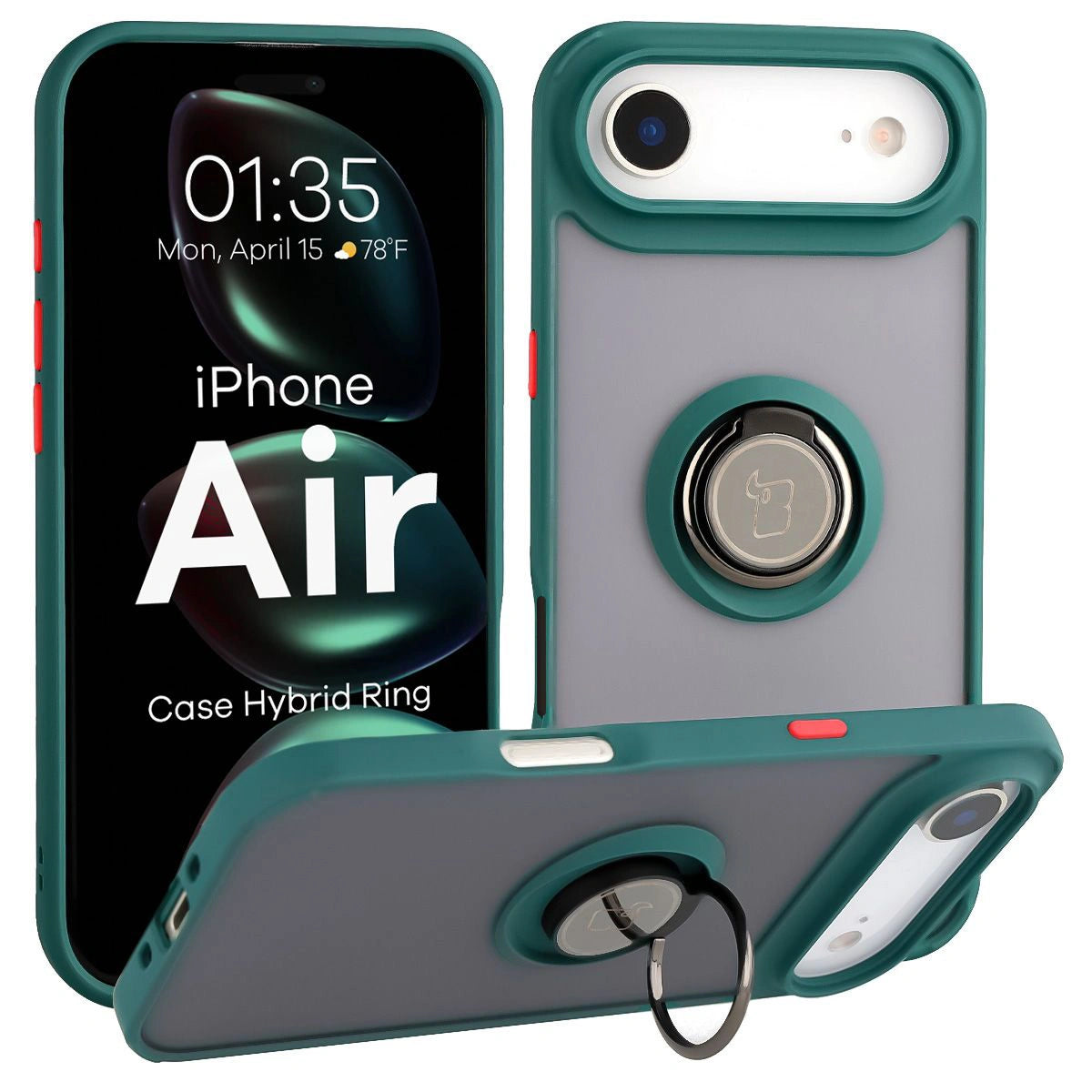 Handyhülle mit Fingergriff für iPhone Air, Bizon Case Hybrid Ring, getönt mit dunkelgrünem Rahmen