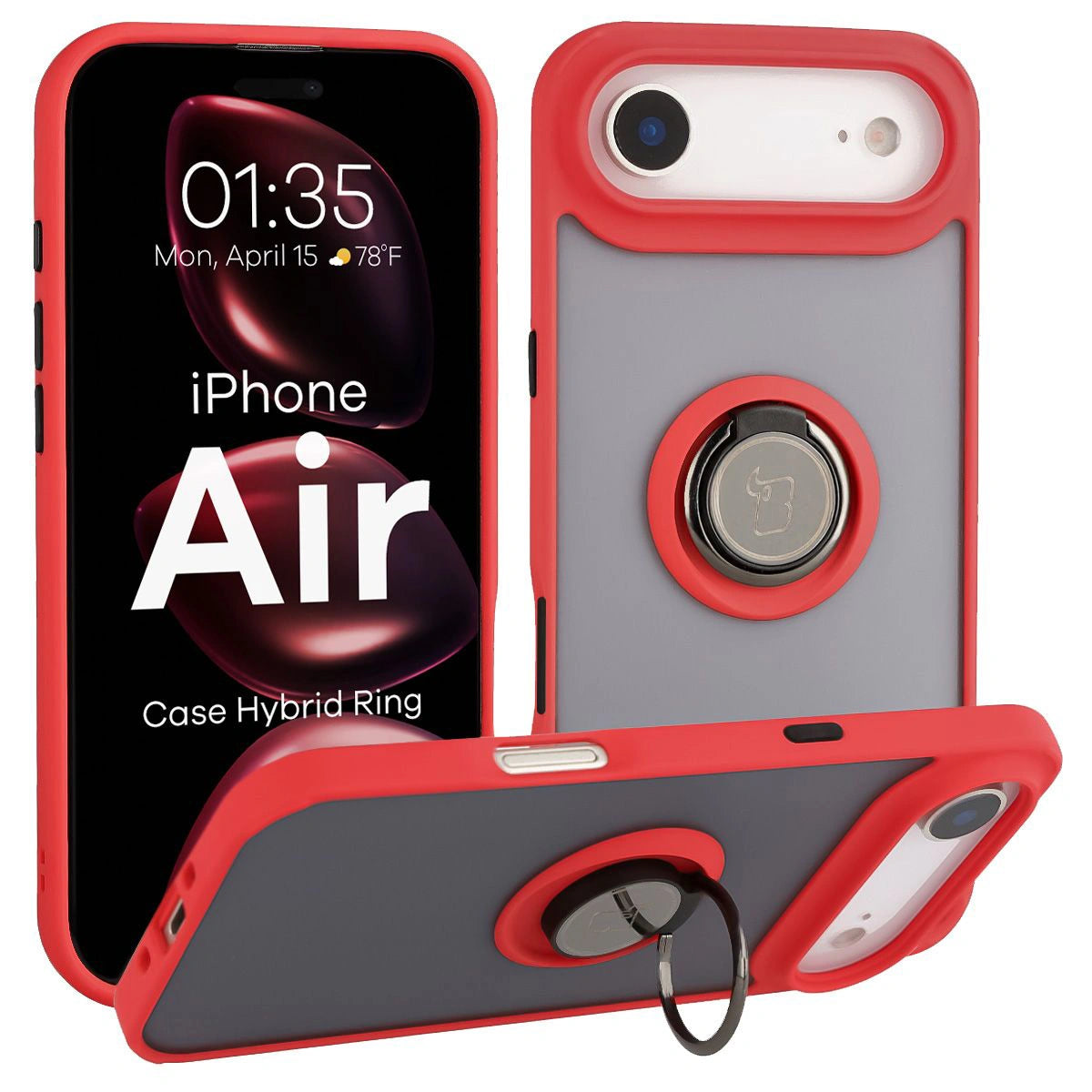 Handyhülle mit Fingergriff für iPhone Air, Bizon Case Hybrid Ring, getönt mit rotem Rahmen