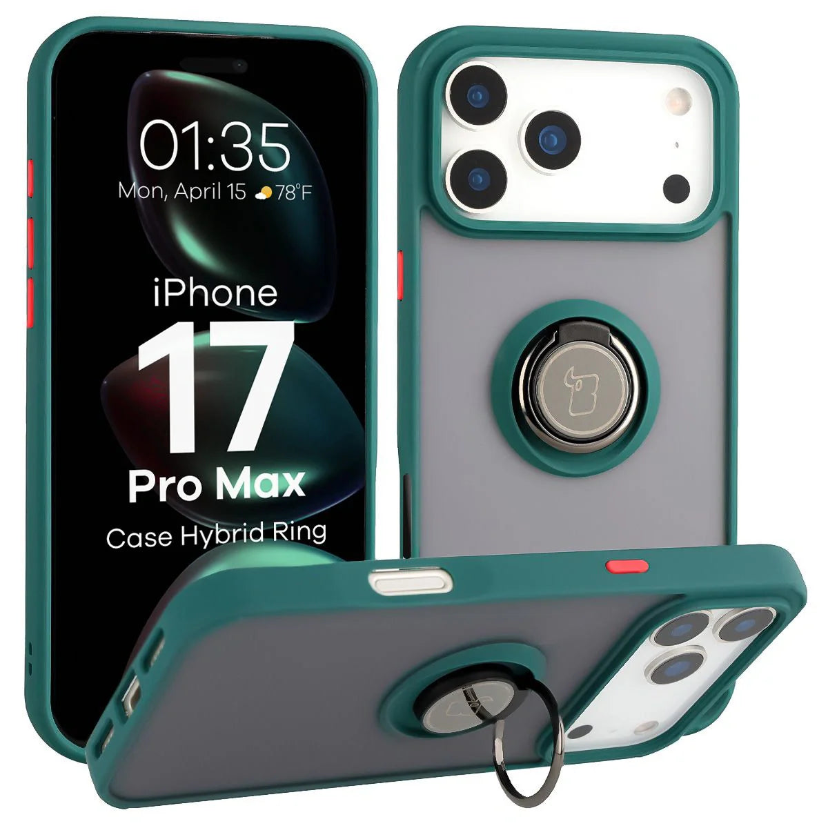 Handyhülle mit Fingergriff für iPhone 17 Pro Max, Bizon Case Hybrid Ring, getönt mit dunkelgrünem Rahmen